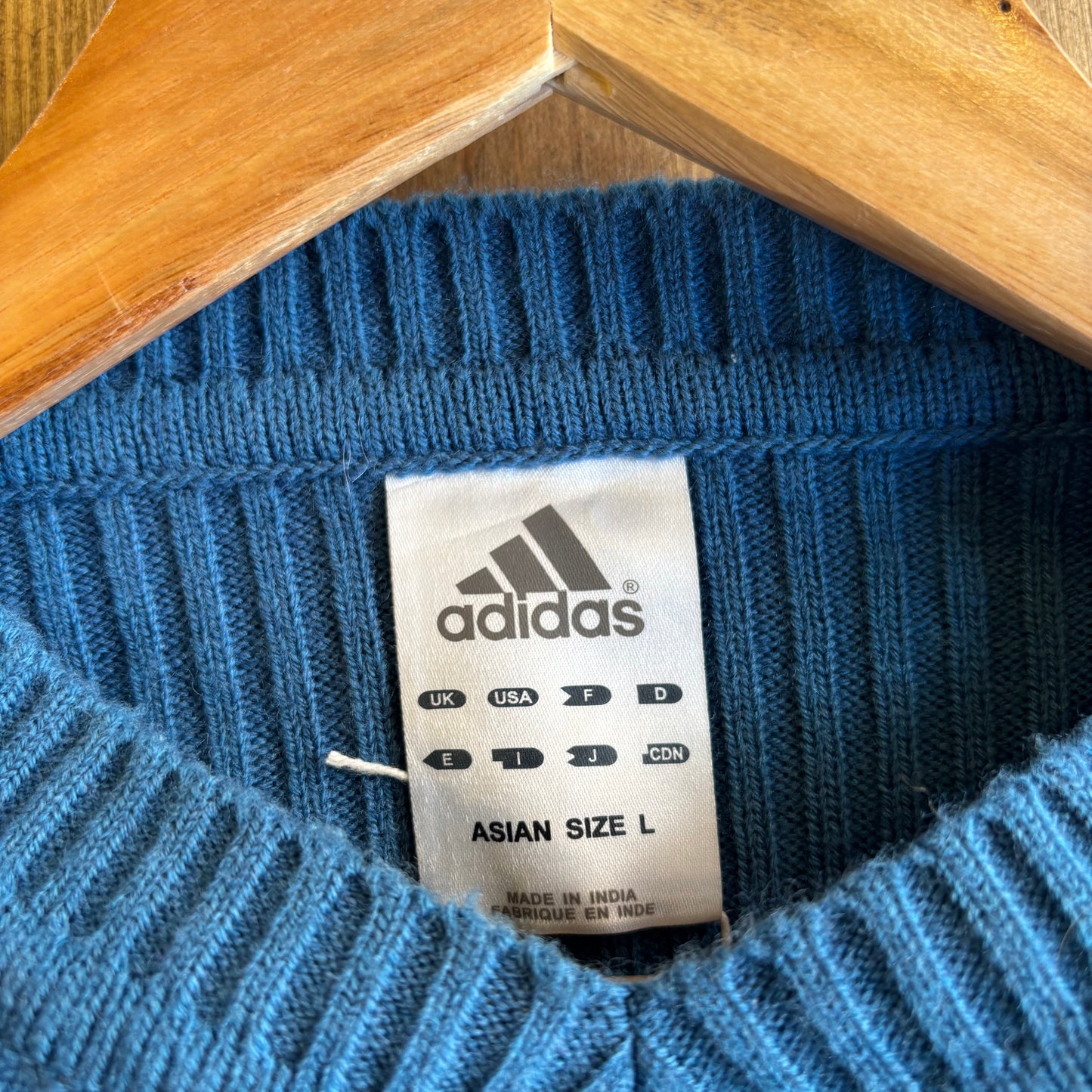 Adidas V Neck Pullover Stripe Knit Jumper Blue (Large)