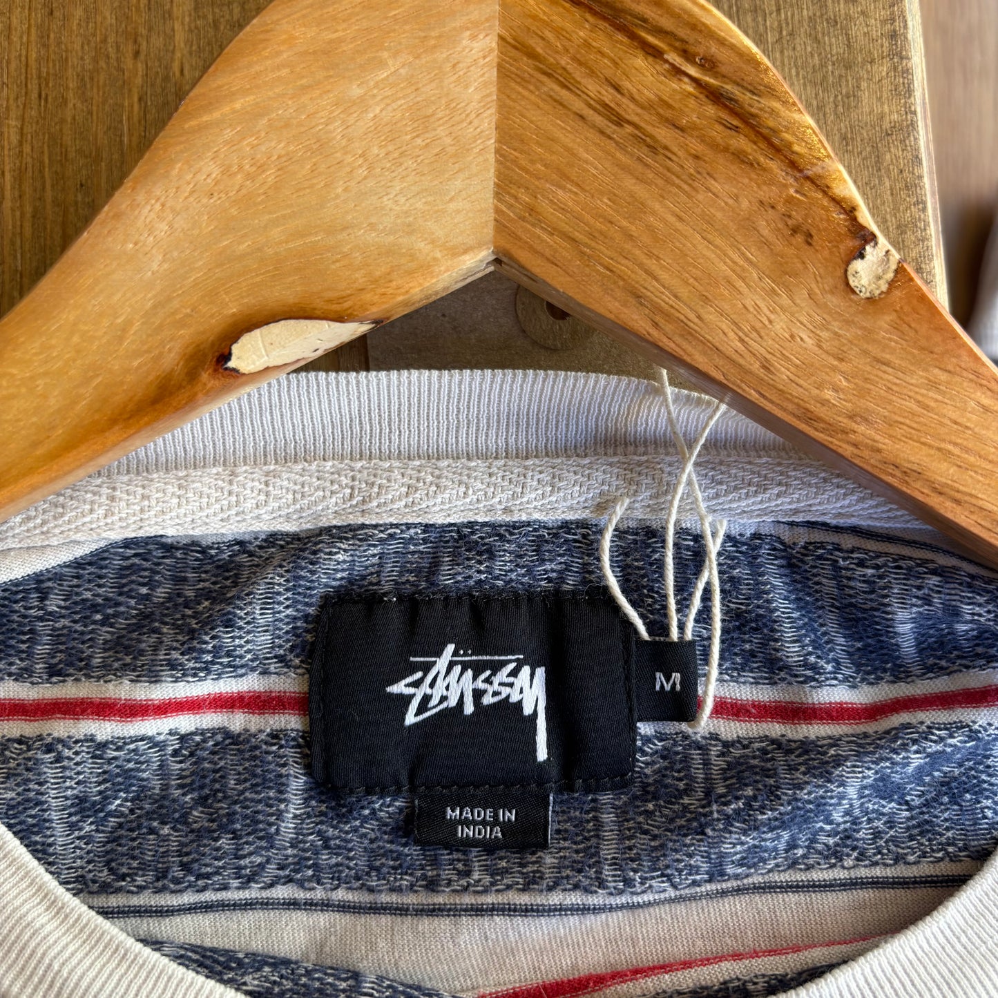 Stussy Stripe Crew Spellout T-Shirt White (Medium)