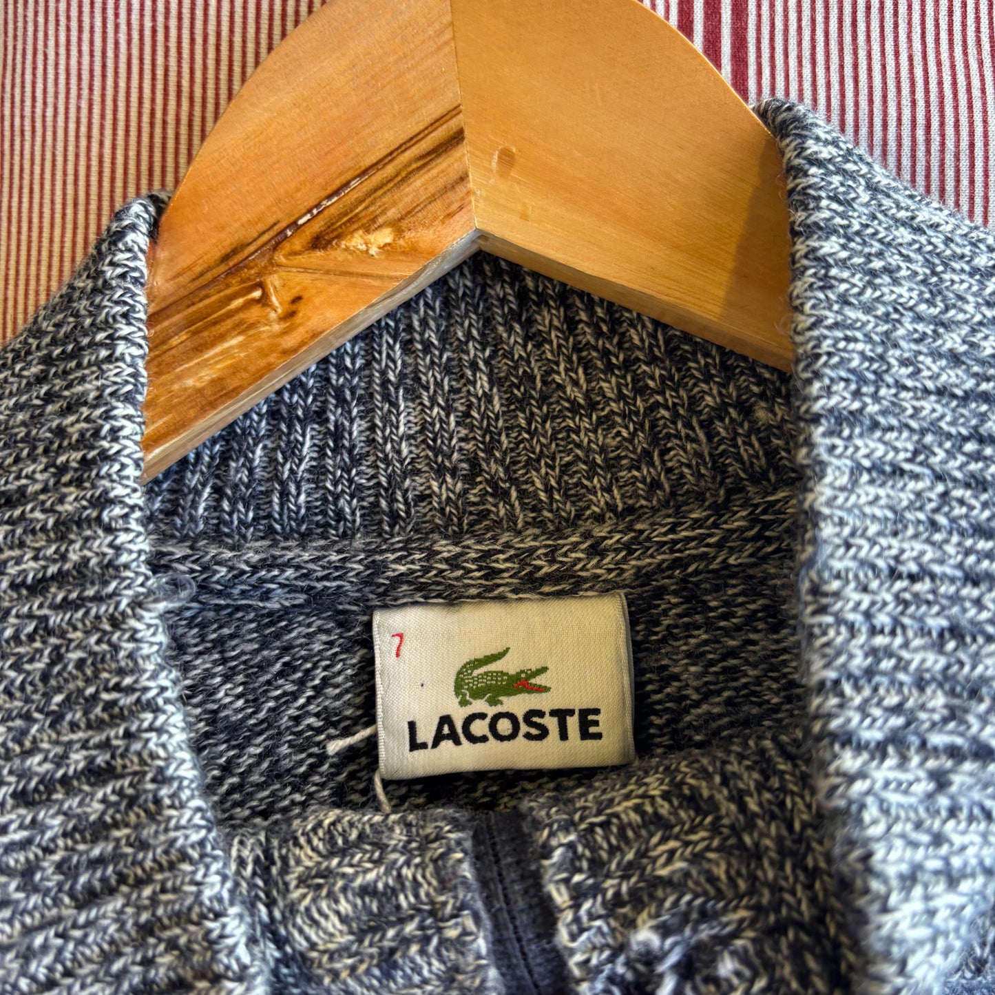 Lacoste Stripe Quarter Zip Knit Jumper Grey (Large)