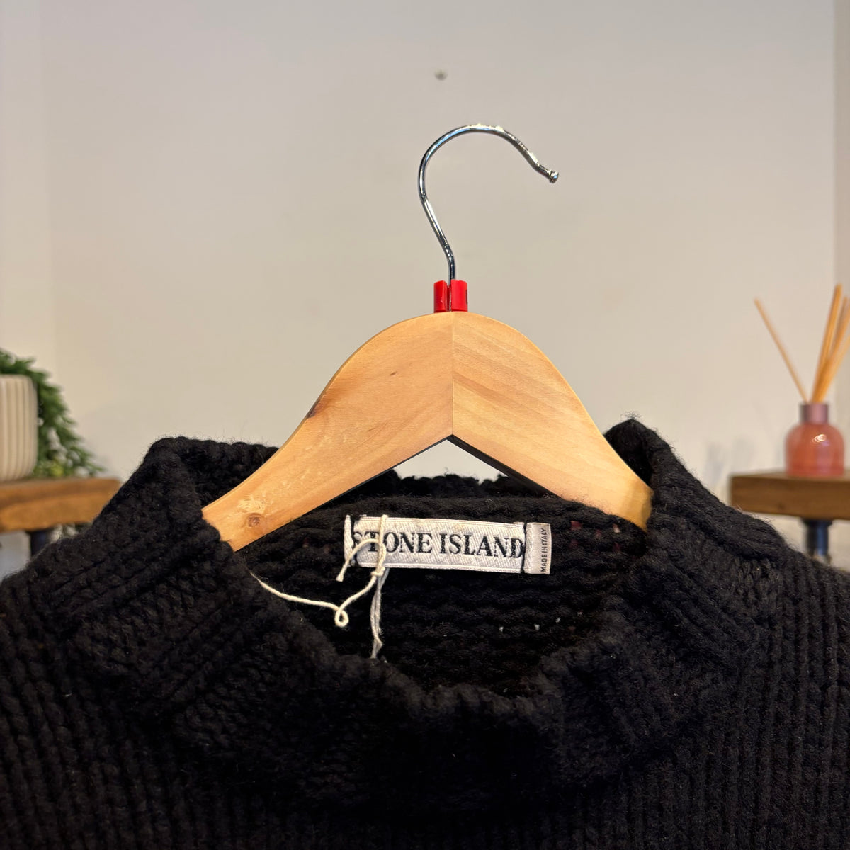 Stone Island 2000s Pullover Chunky Knit Jumper Black (Large)