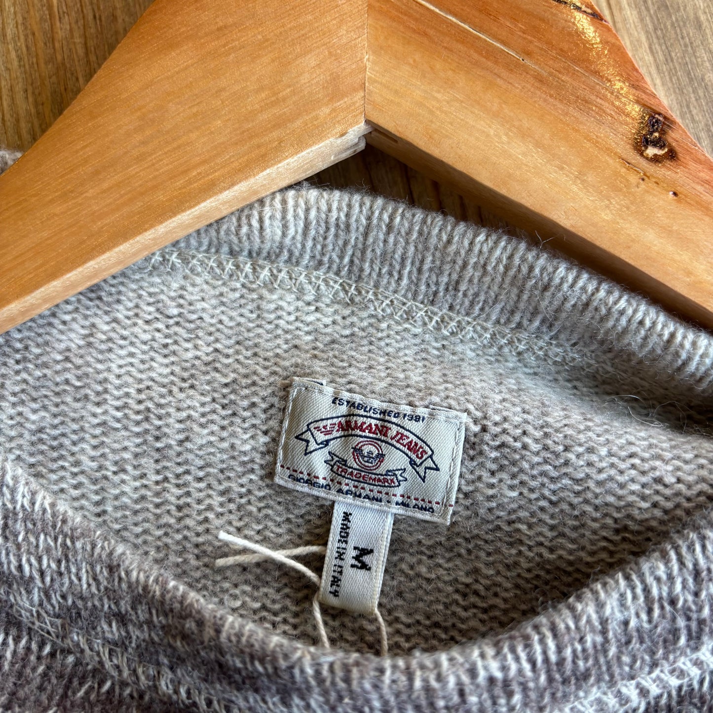Armani Jeans Fade Pullover Knit Jumper Cream/ Brown (Large)