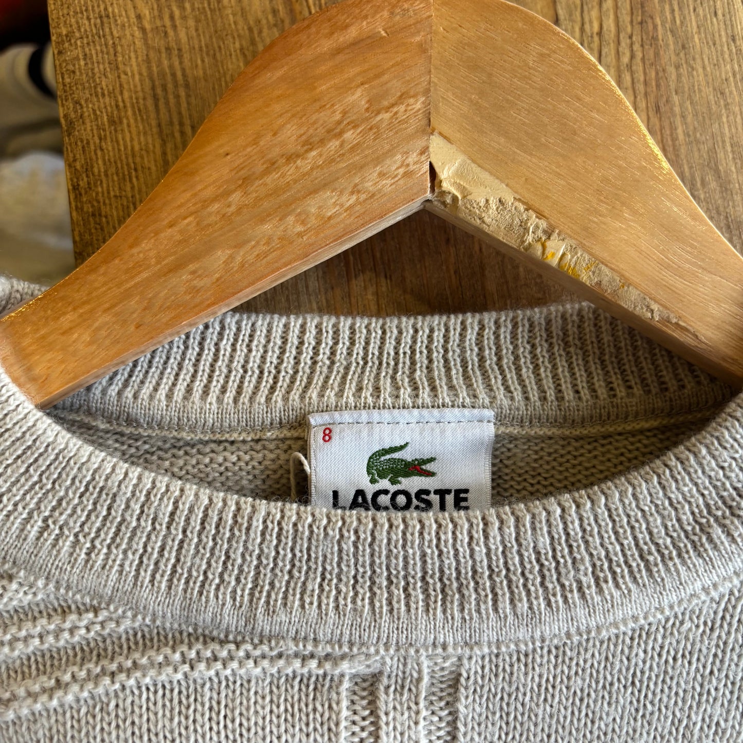 Lacoste Pattern Ribbed Pullover Knit Jumper Beige (Large)