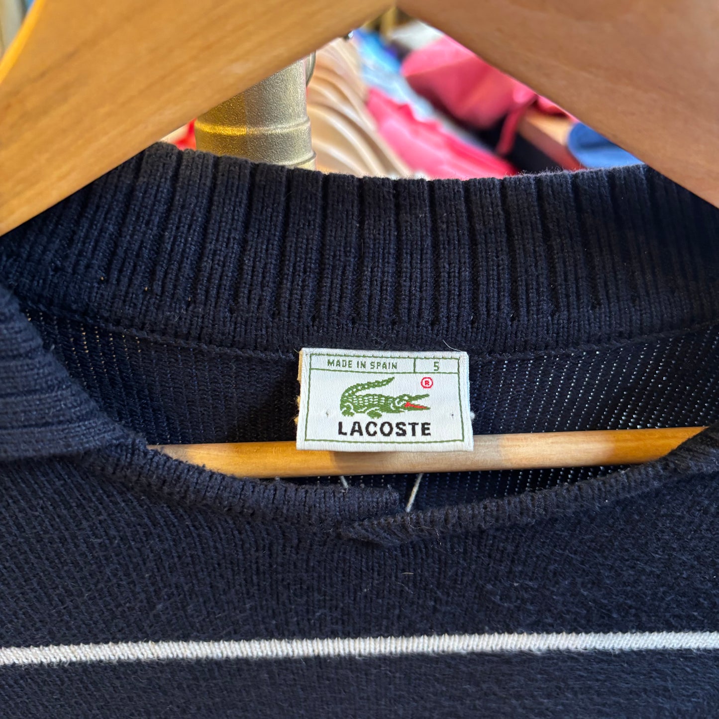 Lacoste Striped Polo Pullover Knit Jumper Navy (Large)