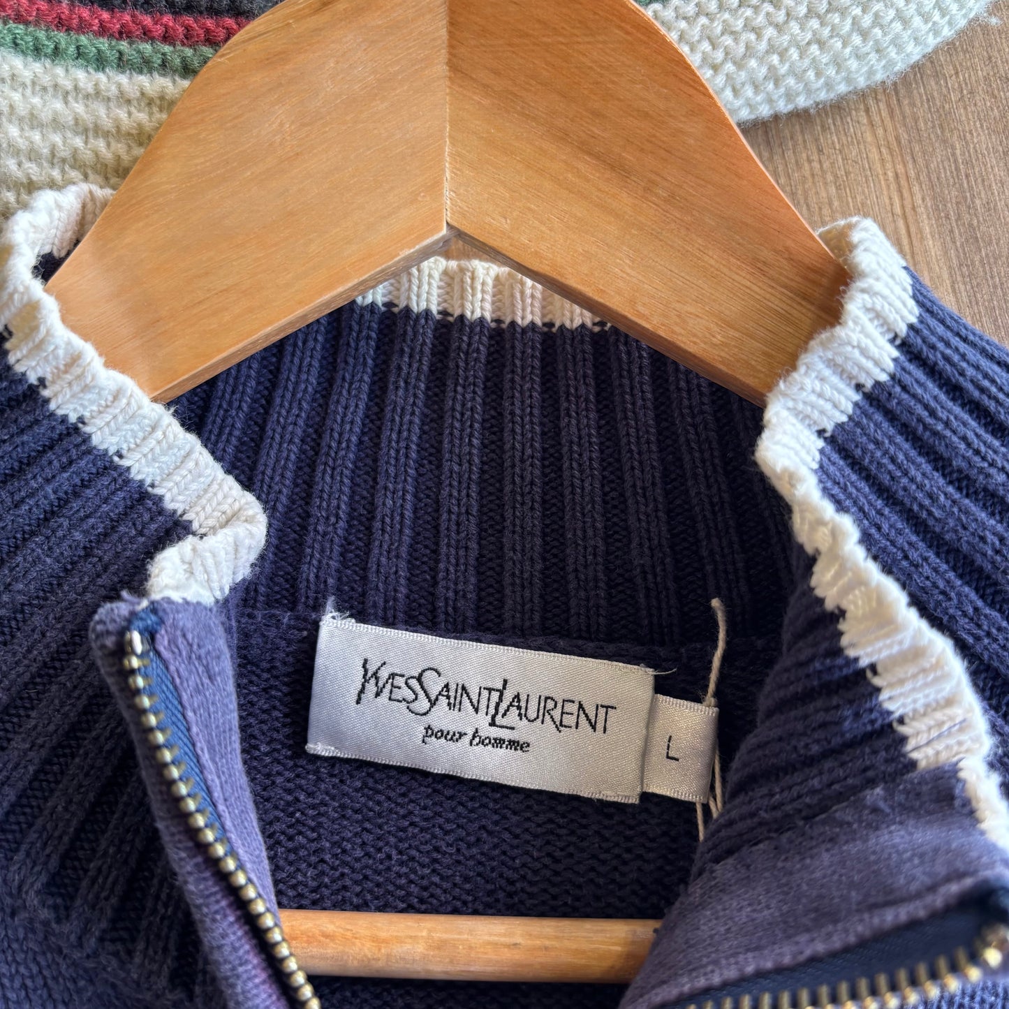 Yves Saint Laurent Full Zip Knit Jumper Navy (Large)
