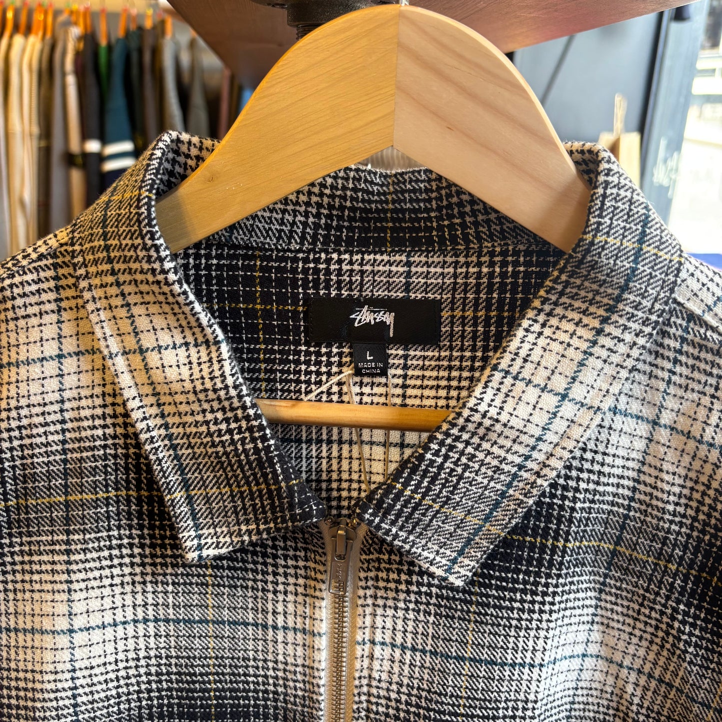 Stussy Paul Shadow Plaid Zip Up Shirt Black/ White (Large)