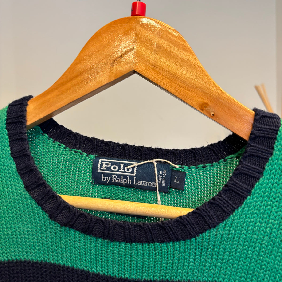 Ralph Lauren Stripe Pullover Knit Jumper Green/ Navy (Large)