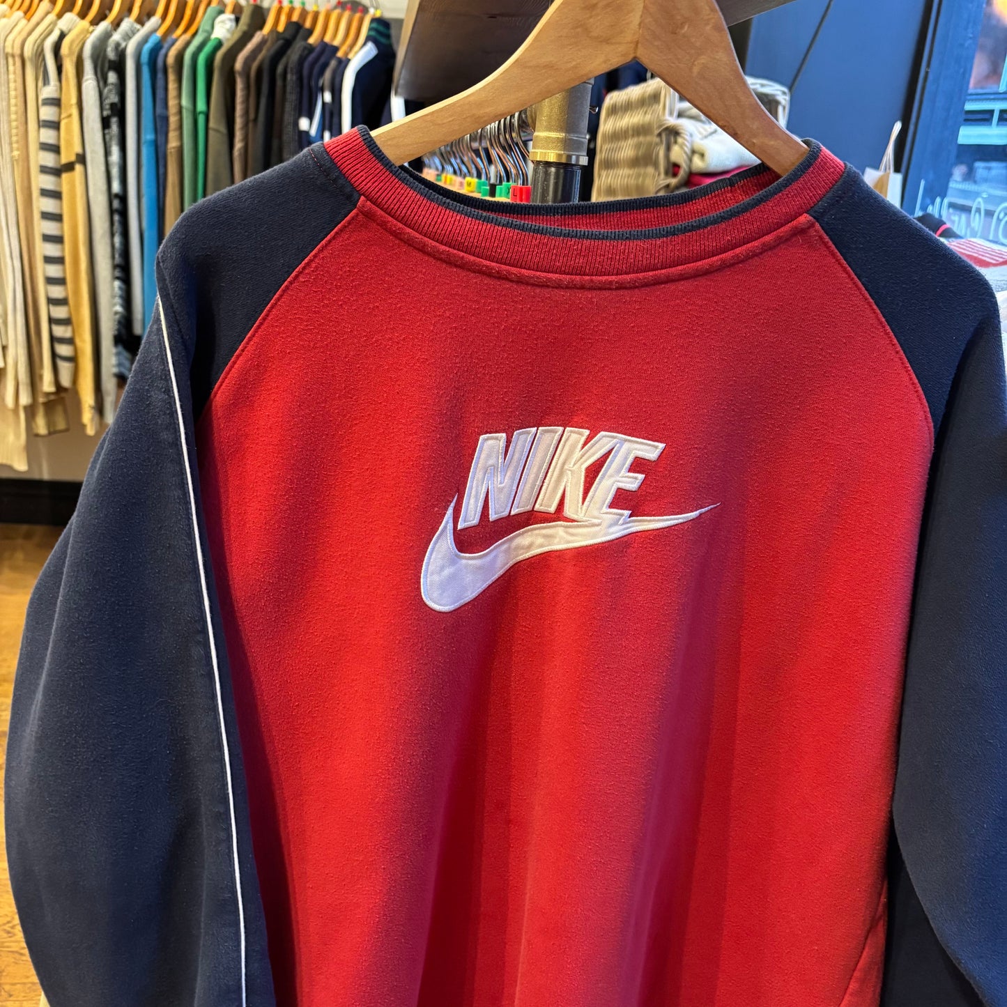 Nike Spellout Oversized Sweatshirt Red/ Navy (Large)