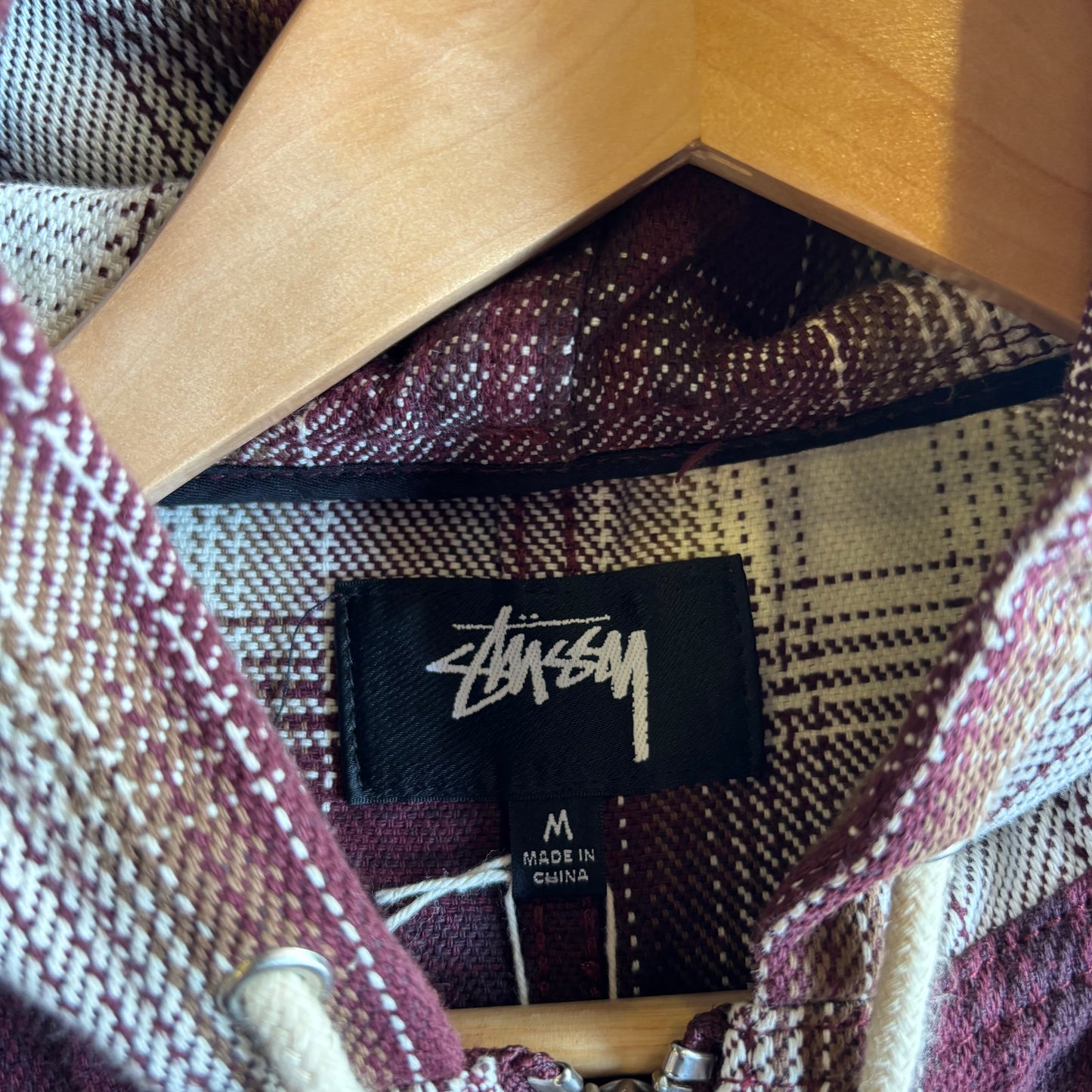 Stussy Shadow Plaid Zip Work Jacket Burgundy (Medium)