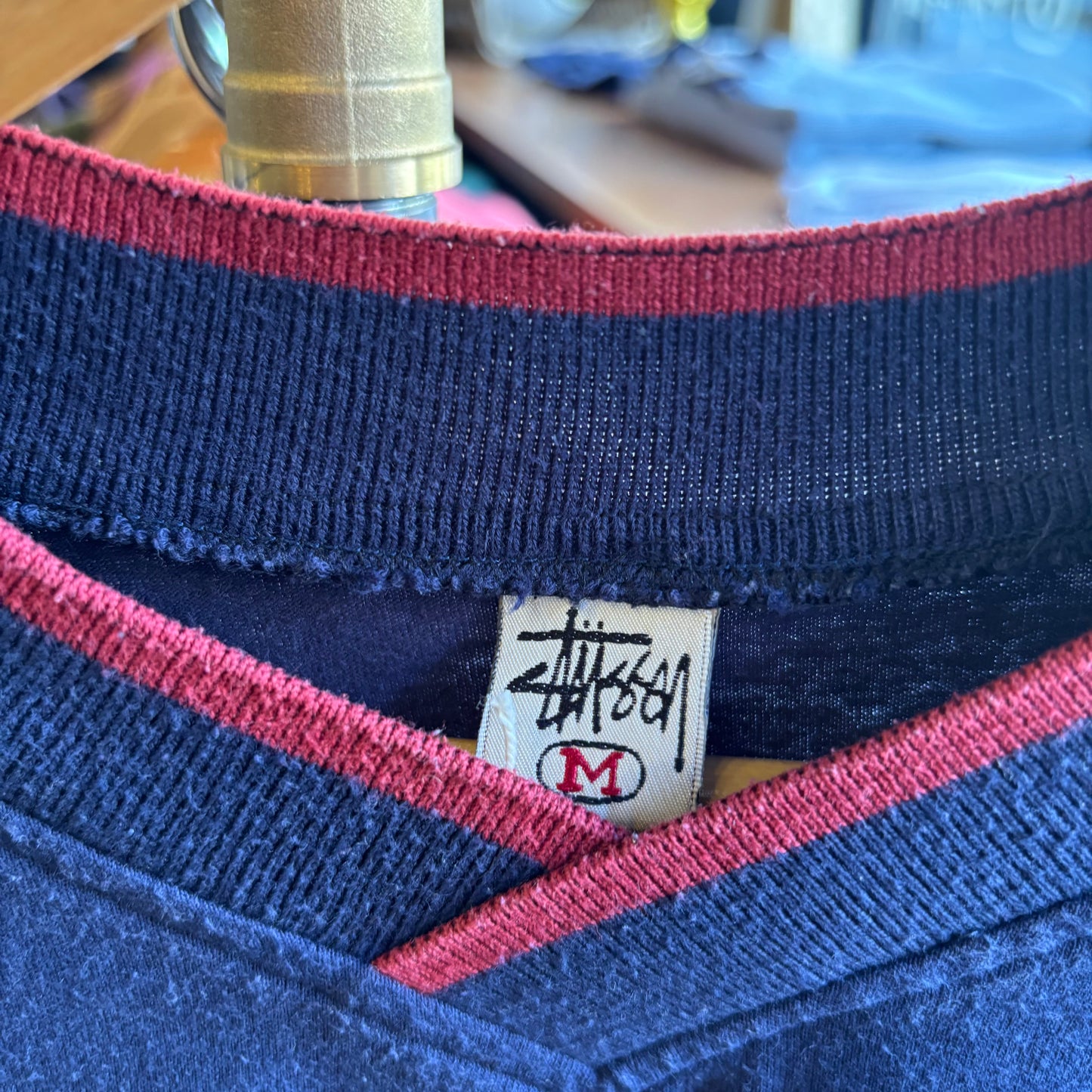 Stussy Longsleeve Small Logo T-Shirt Navy (Medium)