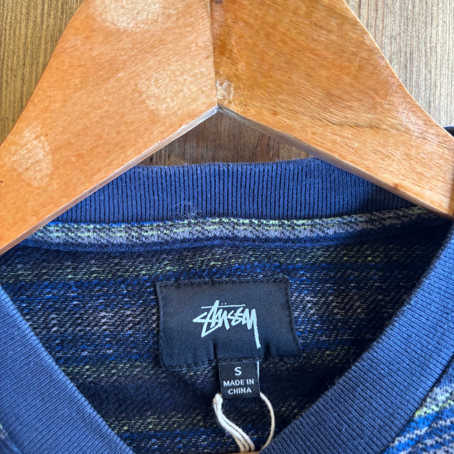 Stussy Ombre Stripe Crew T-Shirt Navy (Small)