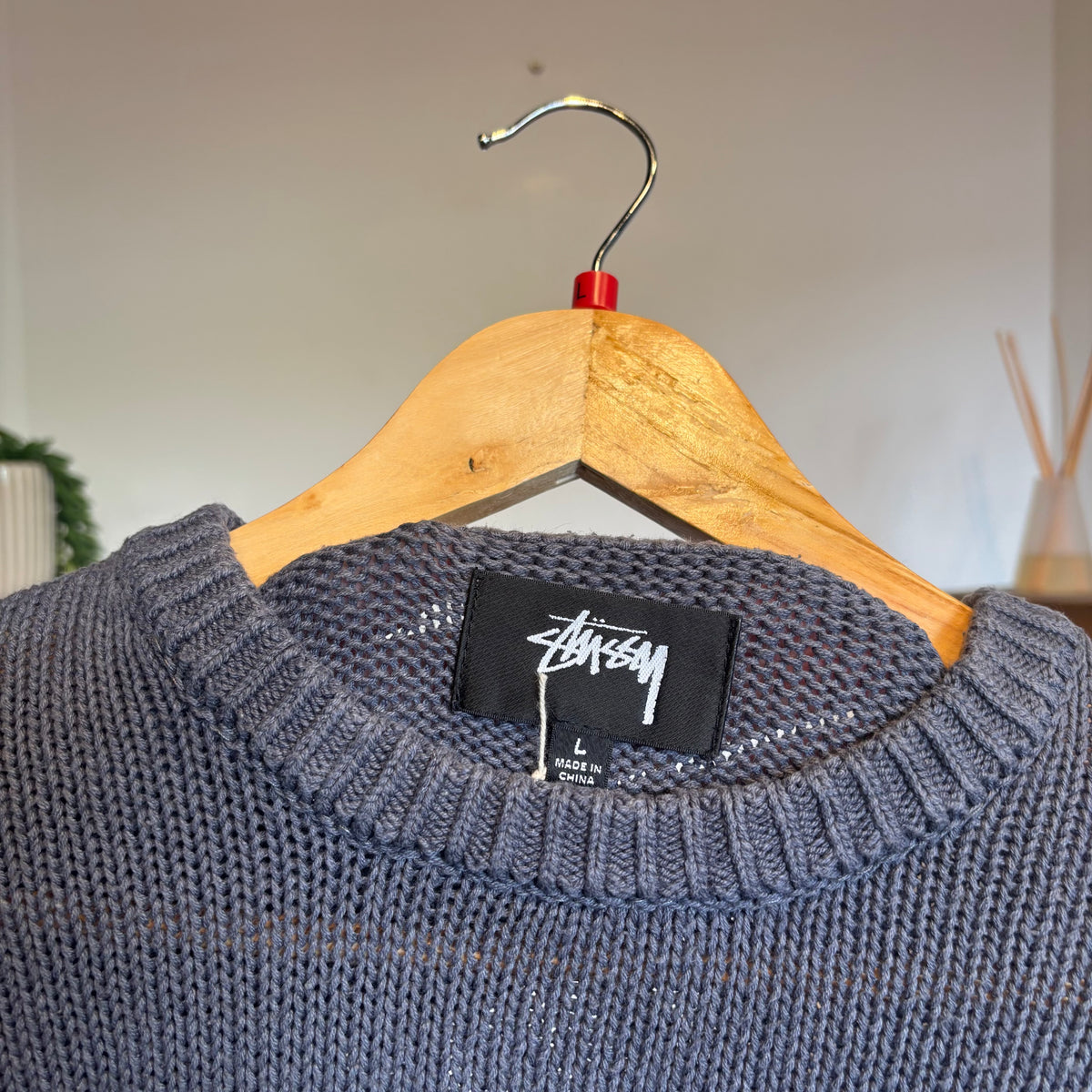 Stussy Surfman Icon Crew Pullover Knit Dusty Blue (Large)