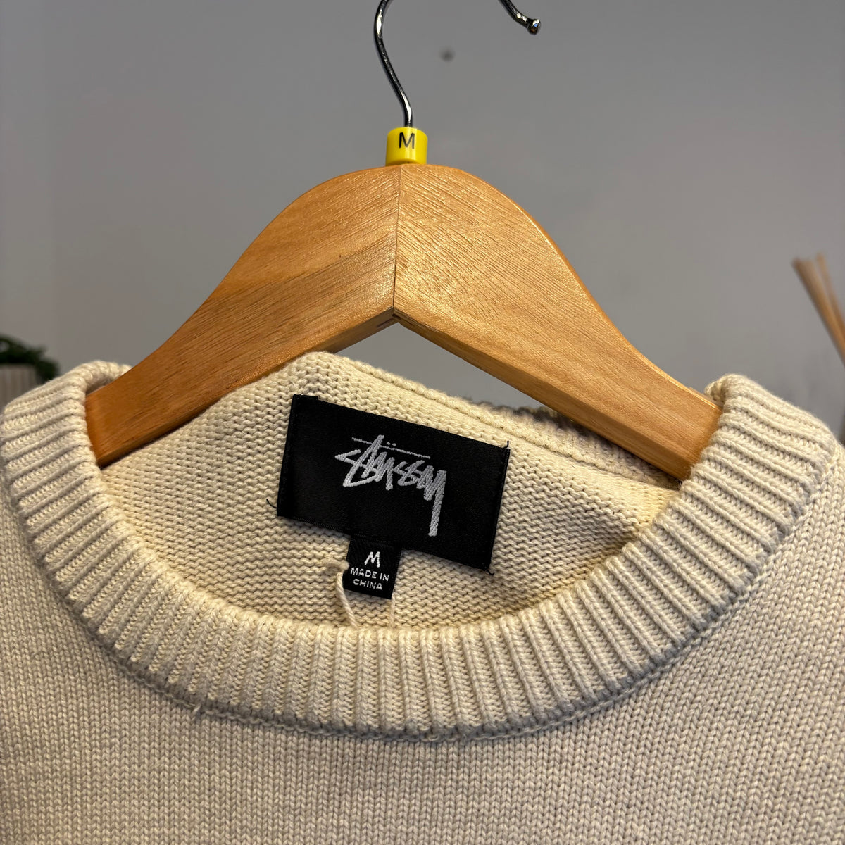 Stussy Care Label Knit Sweater Jumper Natural (Medium)