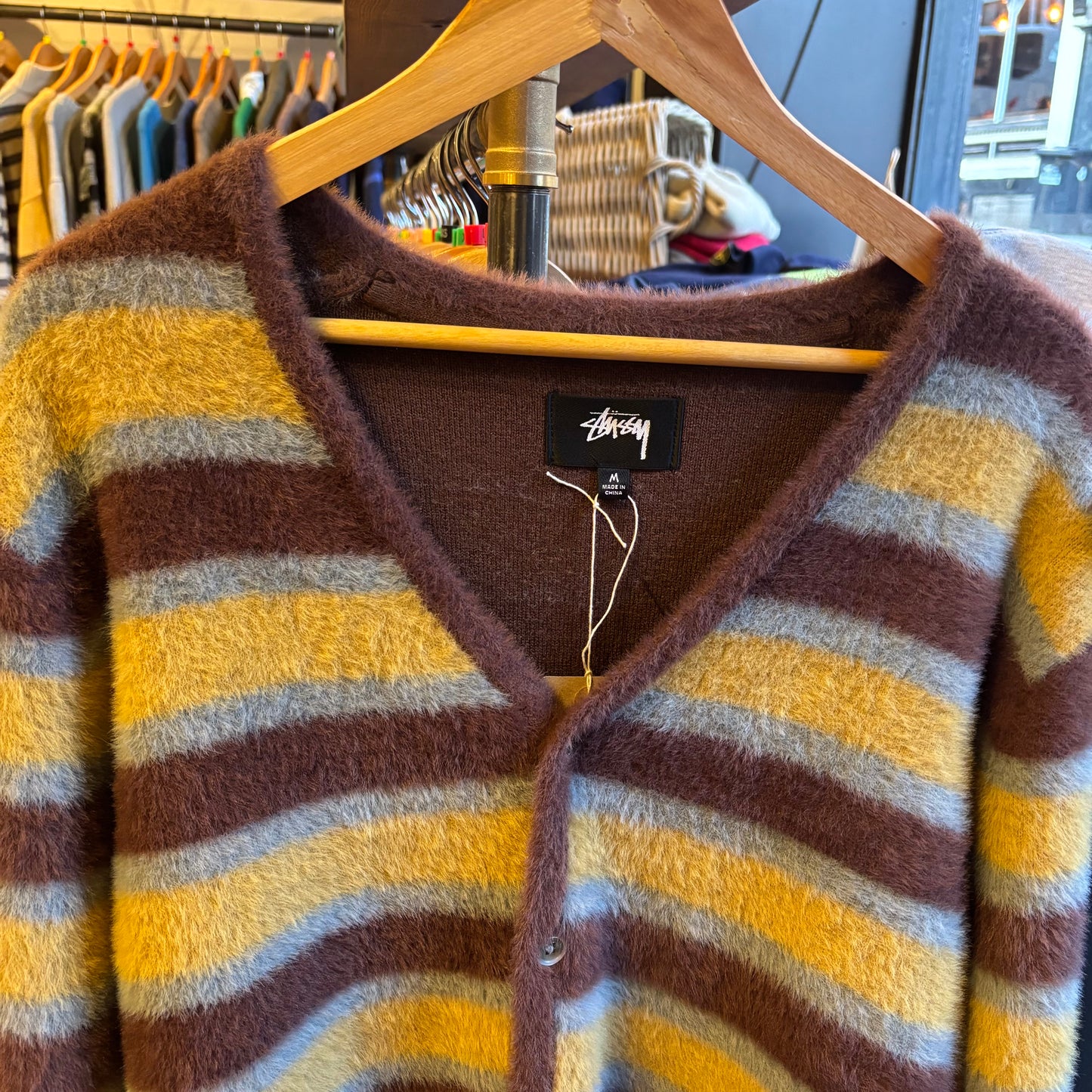 Stussy Shaggy Striped Cardigan Jumper Brown (Medium)