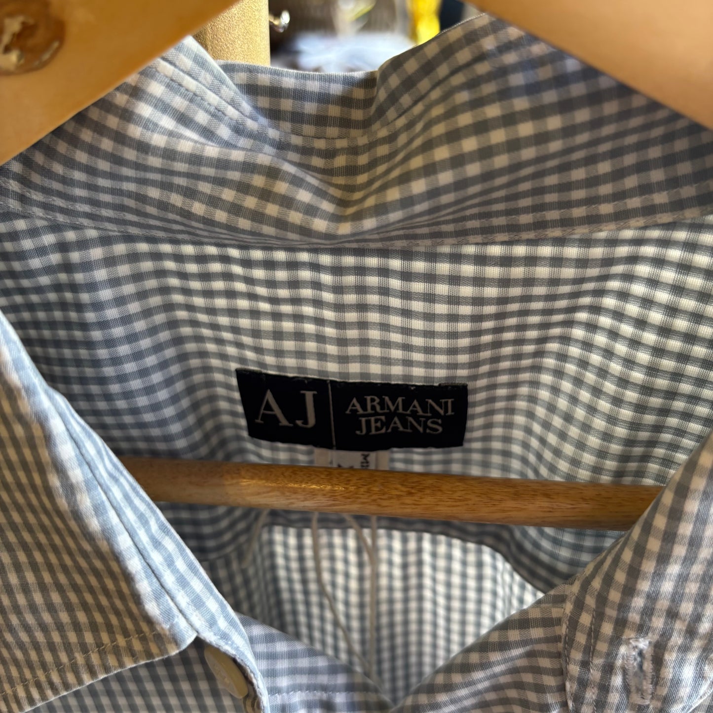 Armani Jeans Plaid Button Up Shirt White/ Blue (XL)