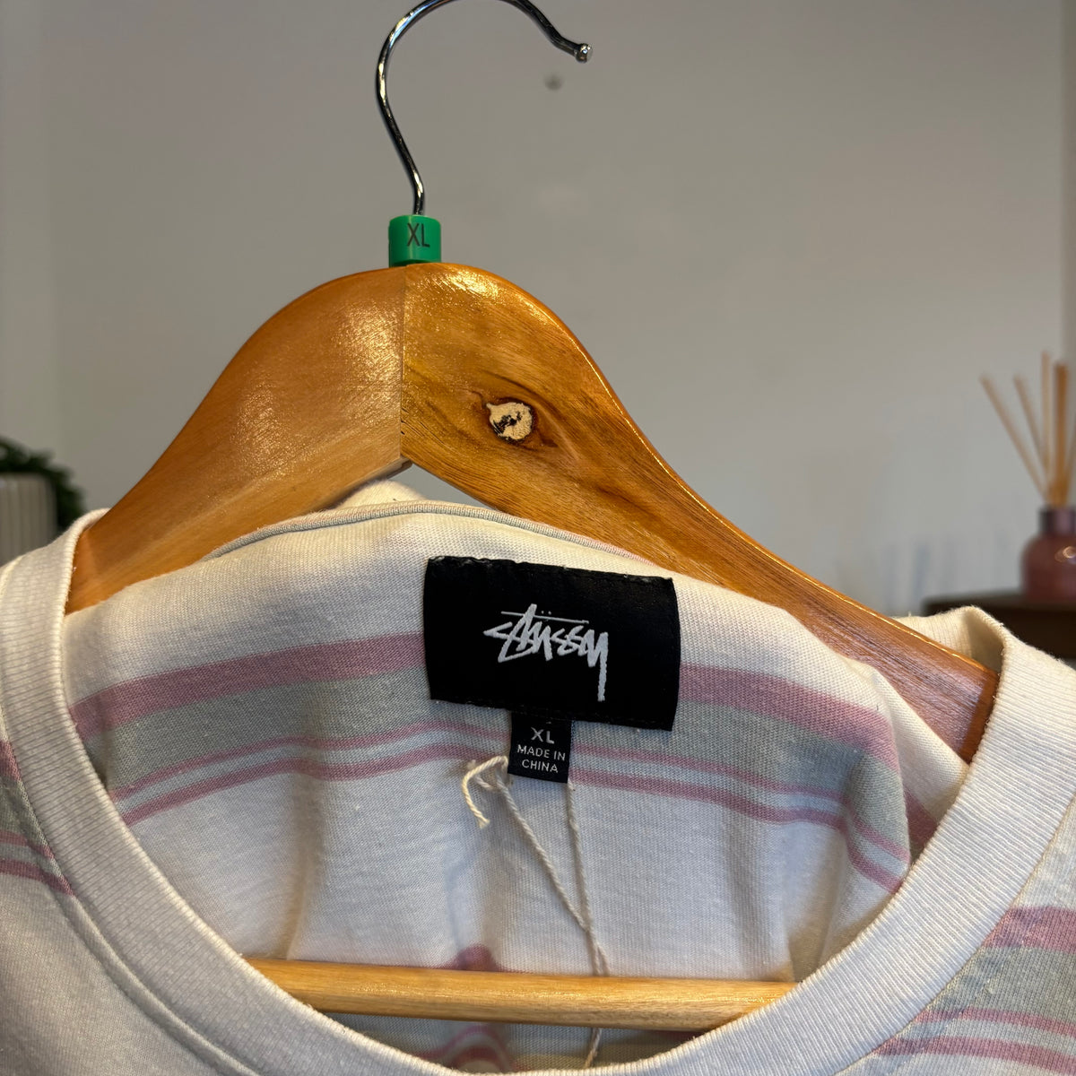 Stussy Harbour Stripe T-Shirt White/ Pink (XL)