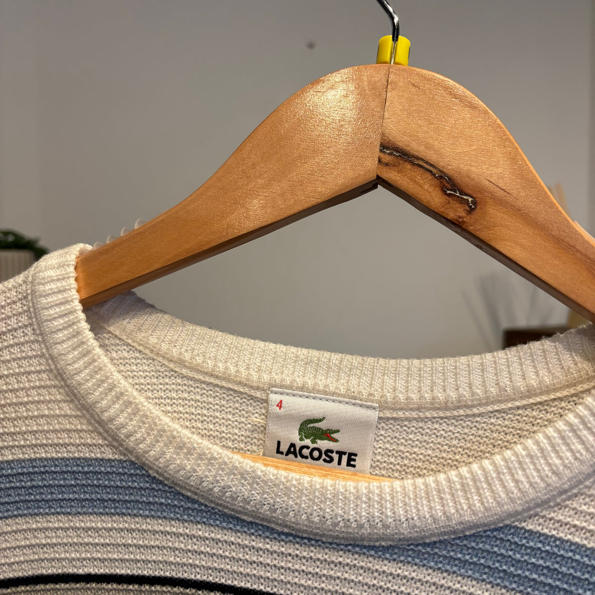 Lacoste Stripe Pullover Knit Jumper White/ Blue (Medium)