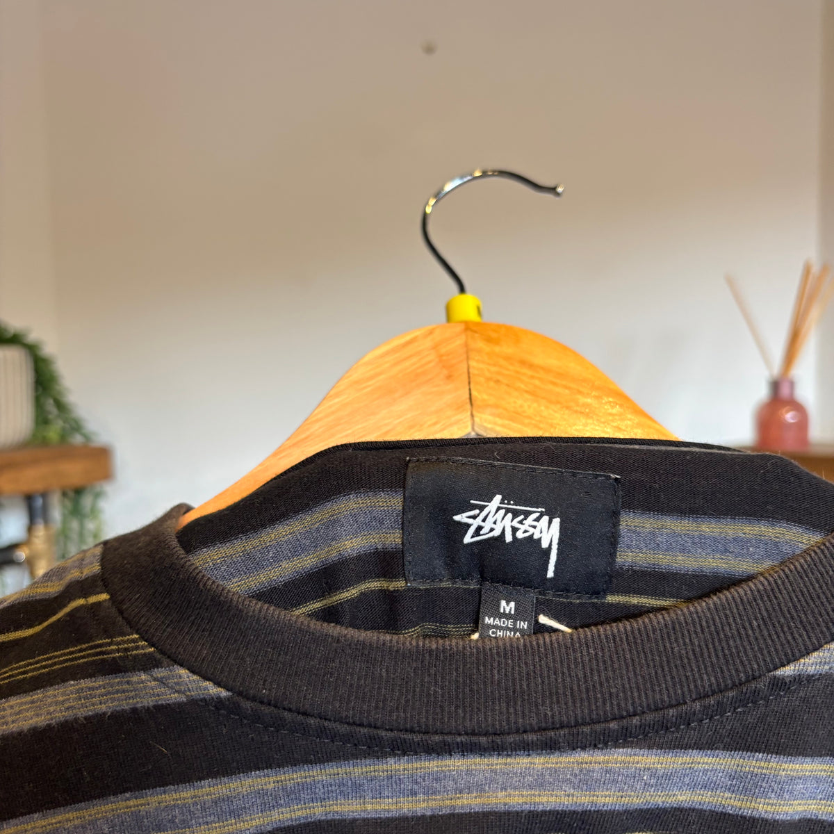 Stussy Heather Stripe Crew T-Shirt Black (Medium)