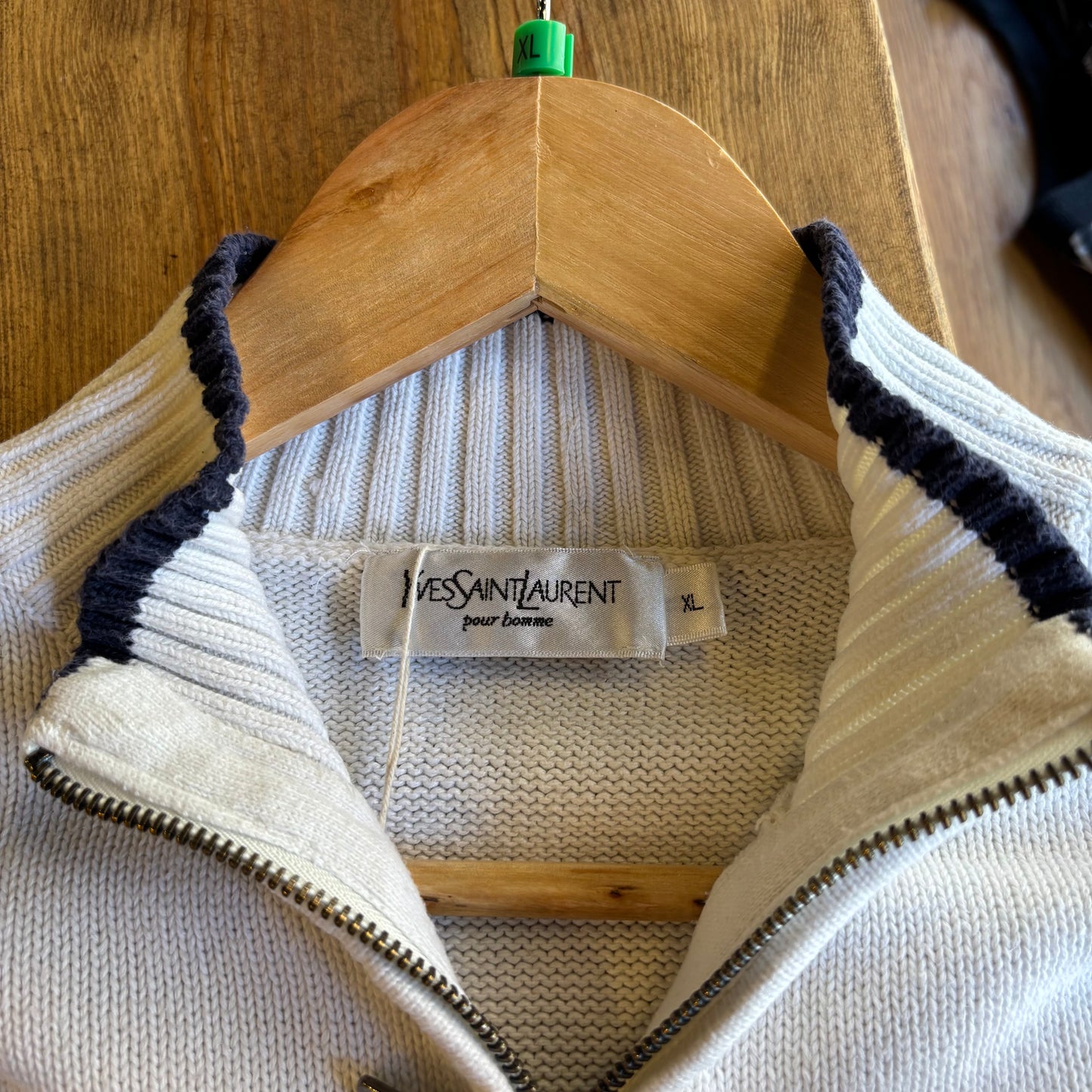 Yves Saint Laurent Full Zip Knit Jumper White (XL)