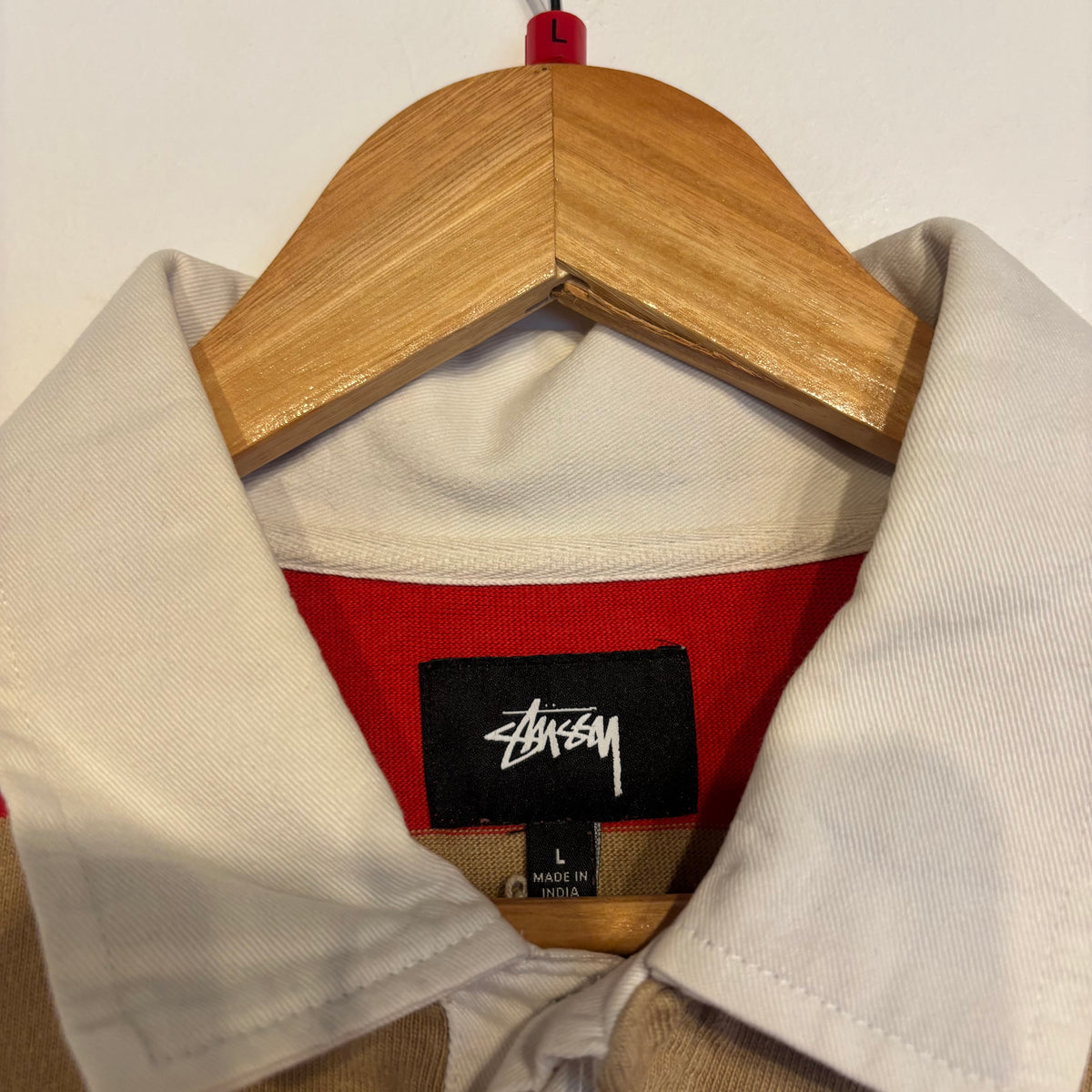 Stussy Ralphie Stripe Rugby Shirt Red/ Beige (Large)