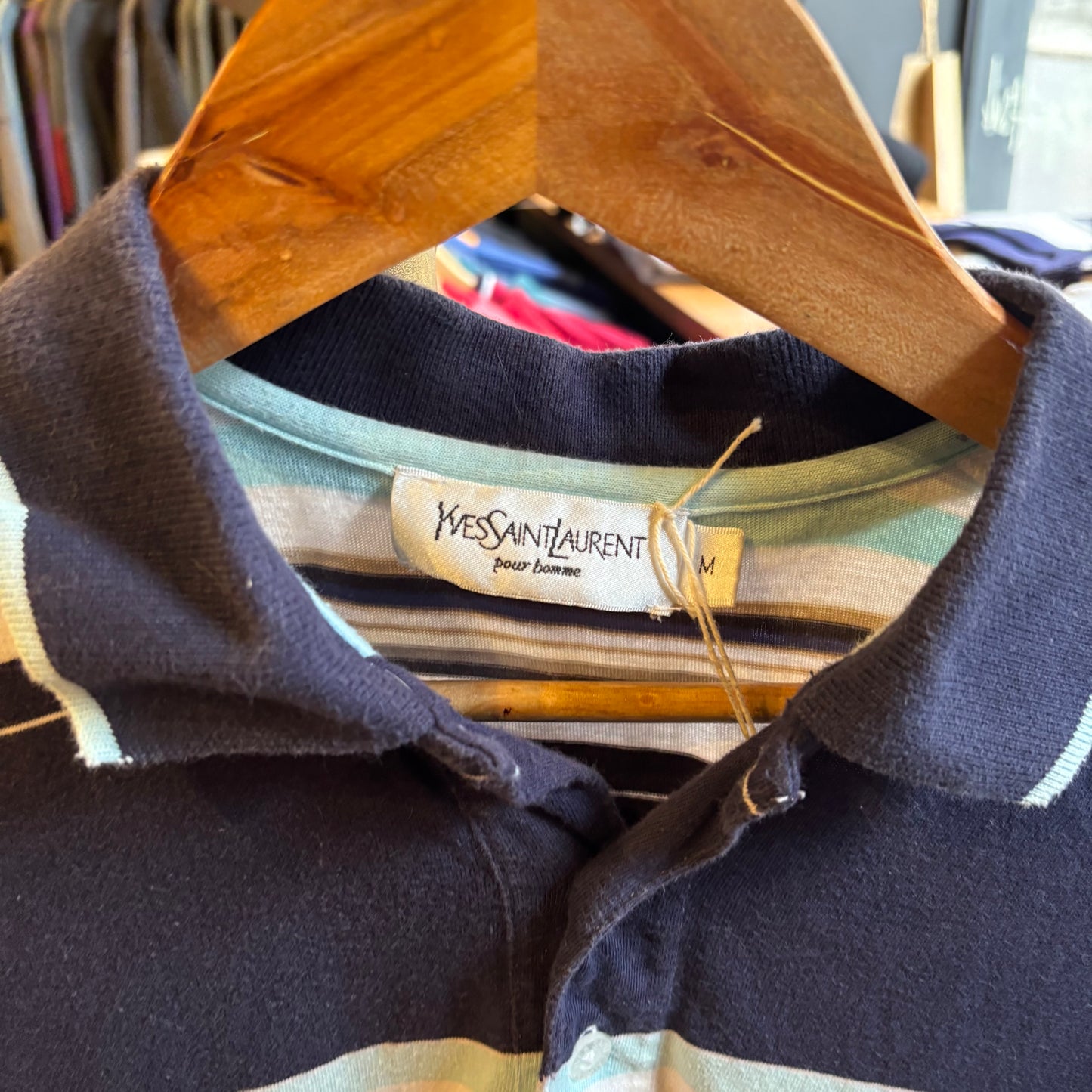 Yves Saint Laurent Stripe Polo Shirt Navy/ White (Medium)