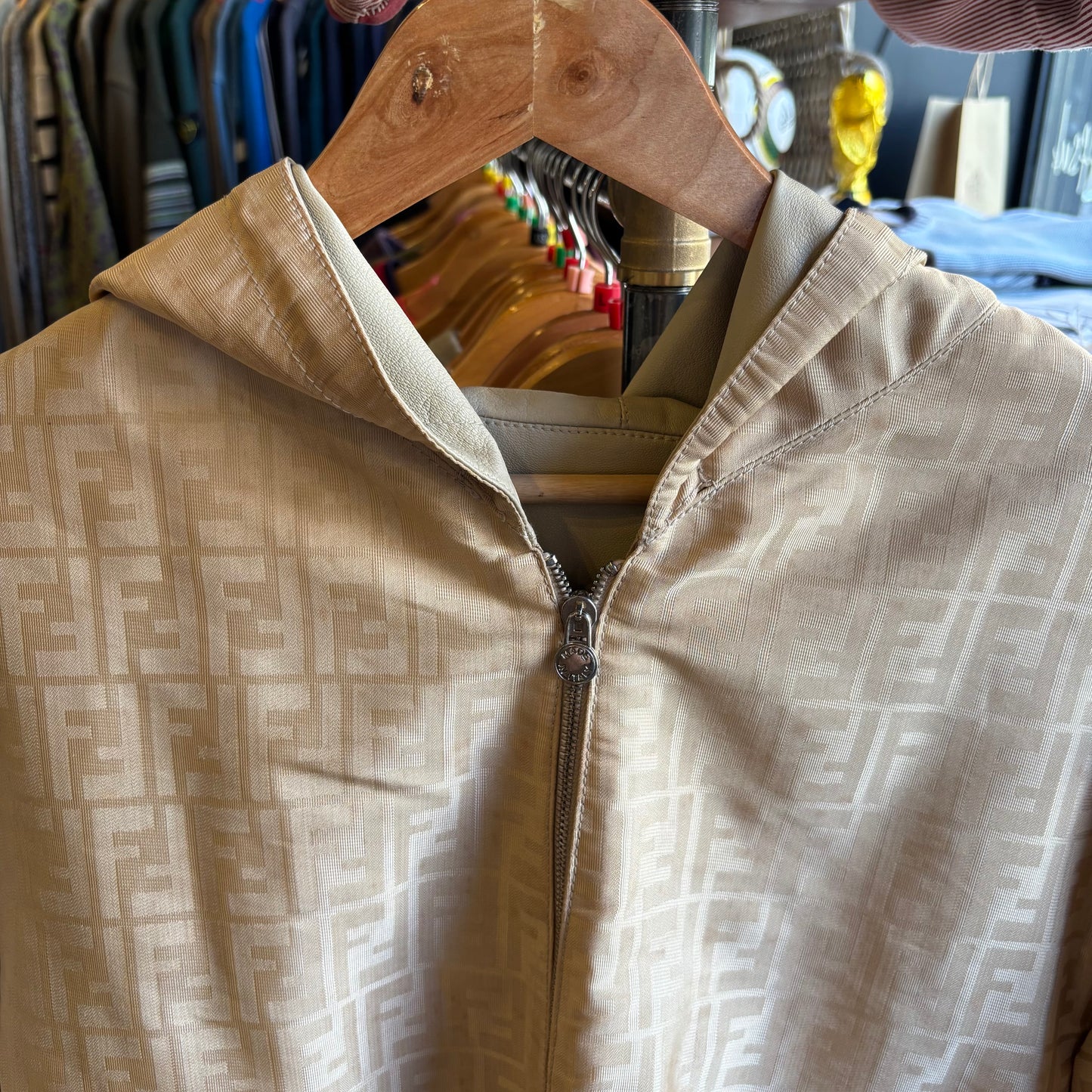 Fendi 90s Reversible Leather Hooded Jacket Cream (Medium)