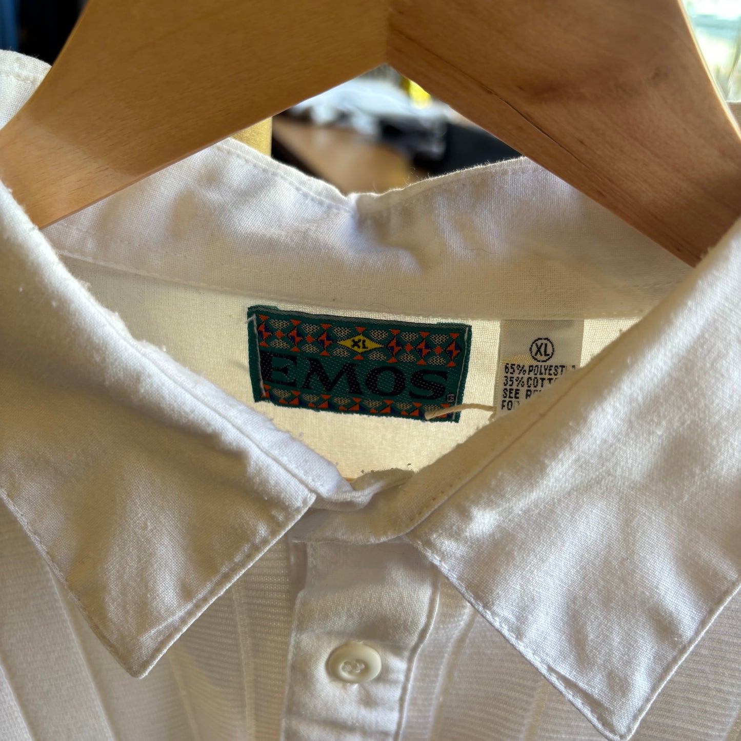 EMOS 90s Oversized Button Polo Shirt White (Large)