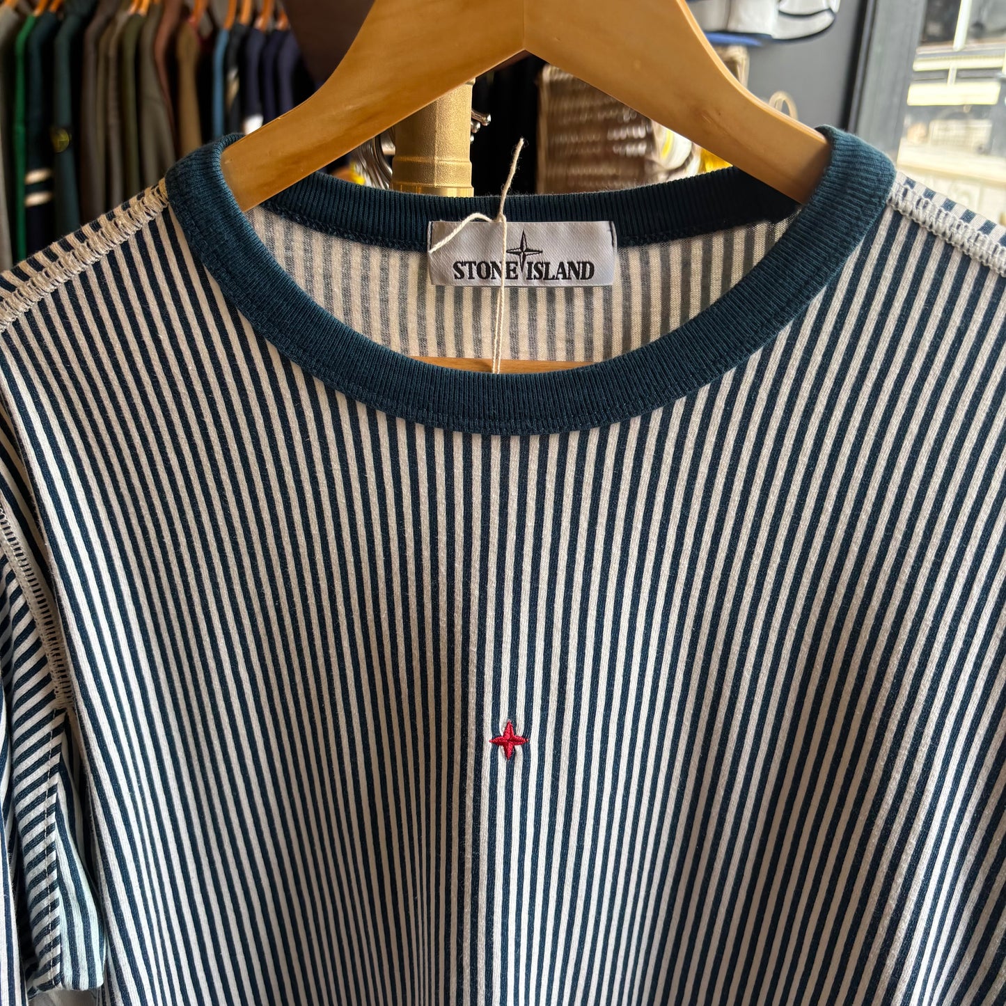 Stone Island S/S 2018 Marina Stripe Longsleeve T-Shirt Blue/ White (Medium)