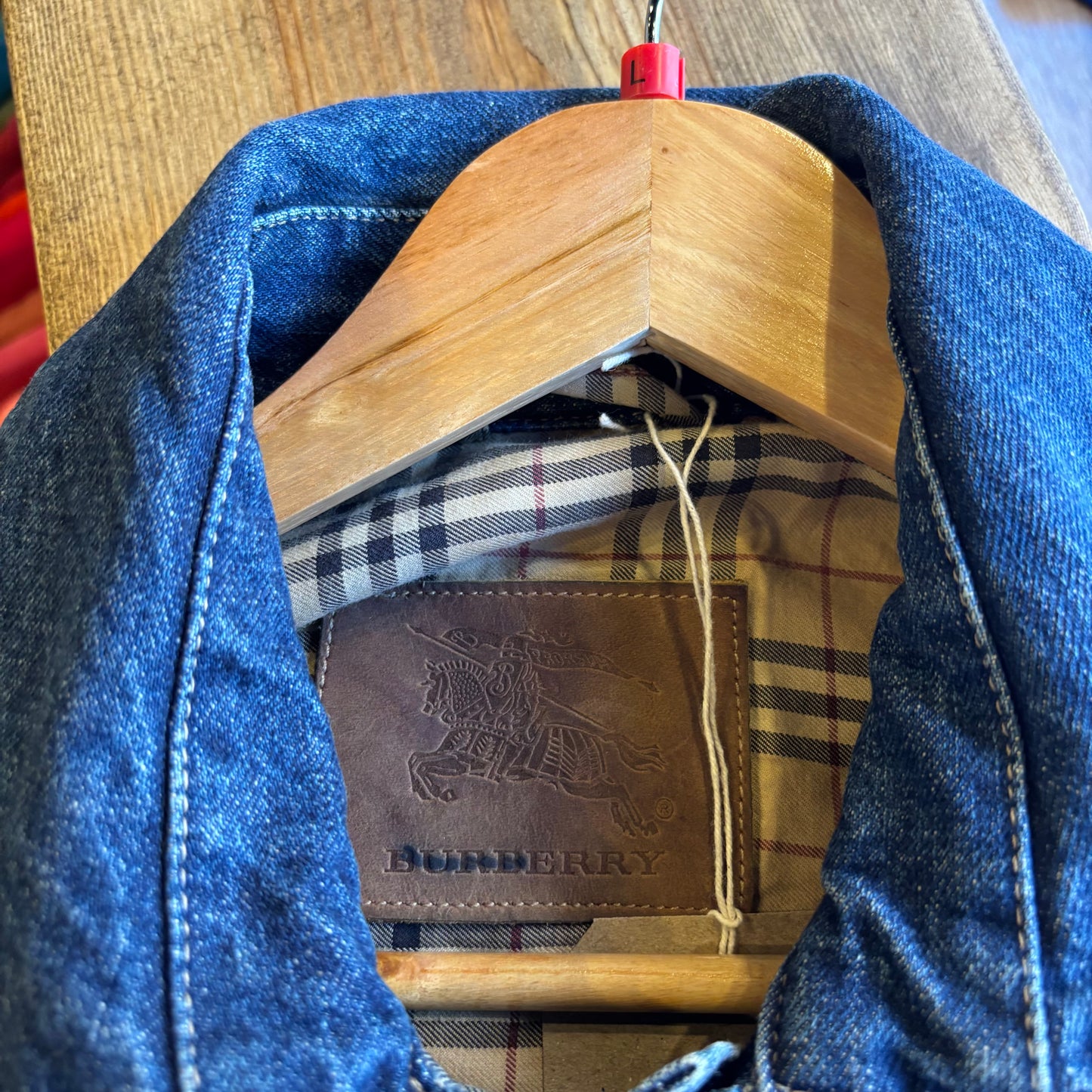 Burberry Nova Check Button Up Denim Jacket Blue (Large)