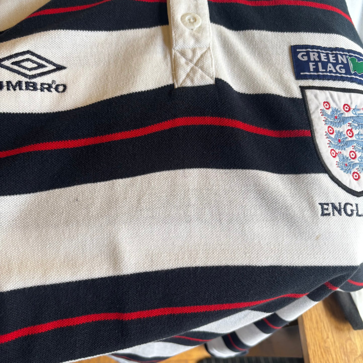 England Umbro 1998/00 Green Flag Stripe Polo Shirt White (Medium)
