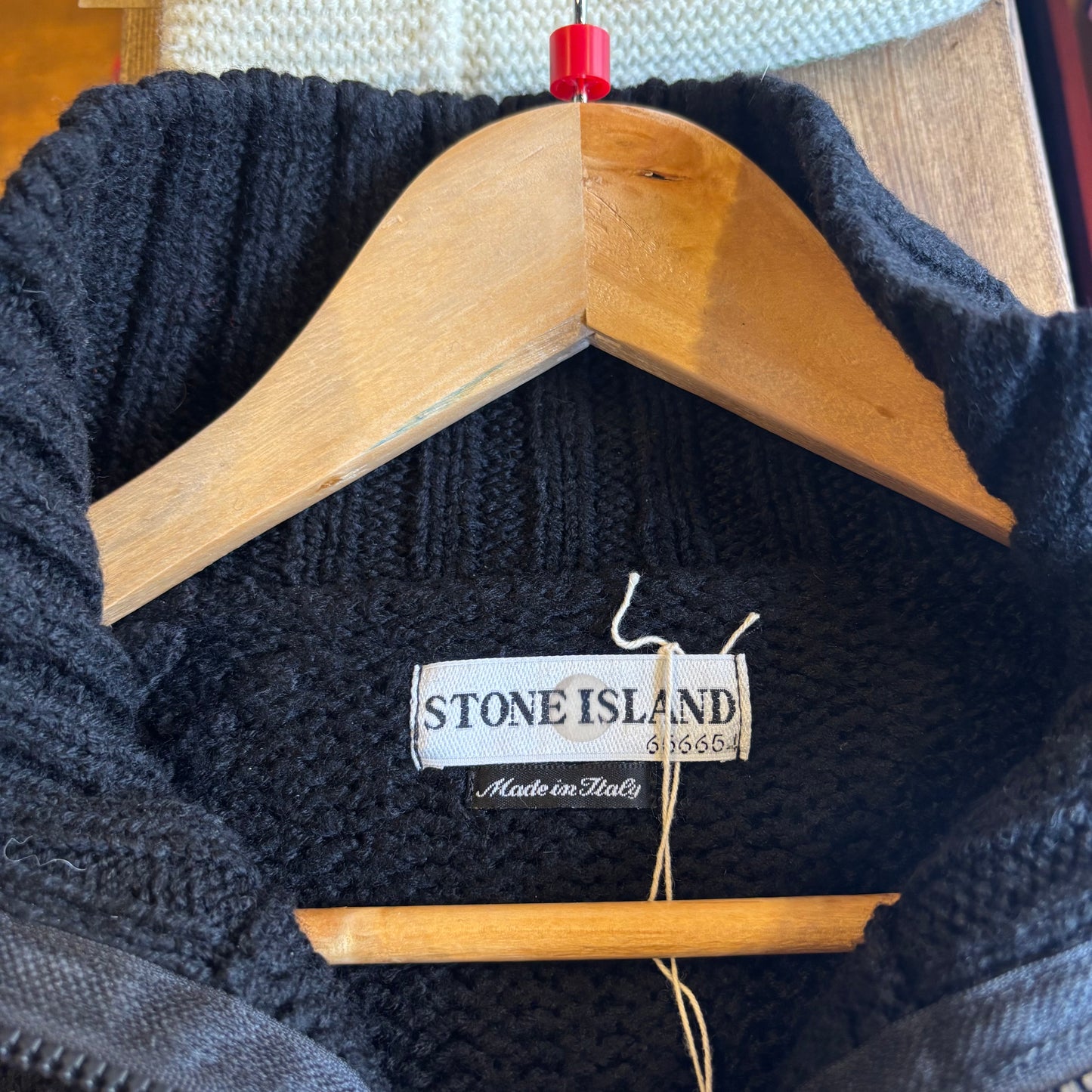 Stone Island 2000's Chunky Full Zip Knit Jumper Black (Large)