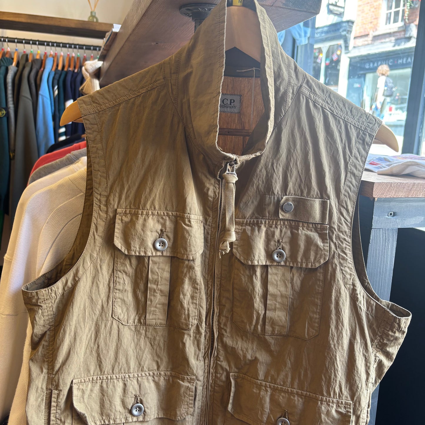 CP Company S/S 2003 Utility Multi Pocket Zip Up Gilet Brown (Medium)