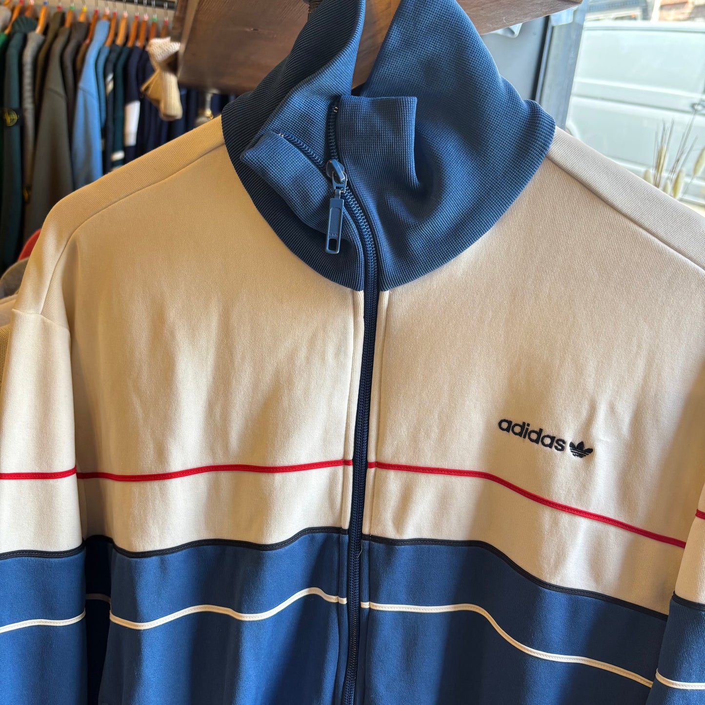 Adidas Zip Up Track Jacket Blue/ White (Large)