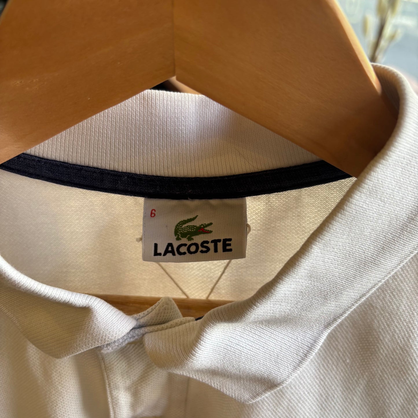 Lacoste Stripe Oversized Crop Polo Shirt White (Medium)