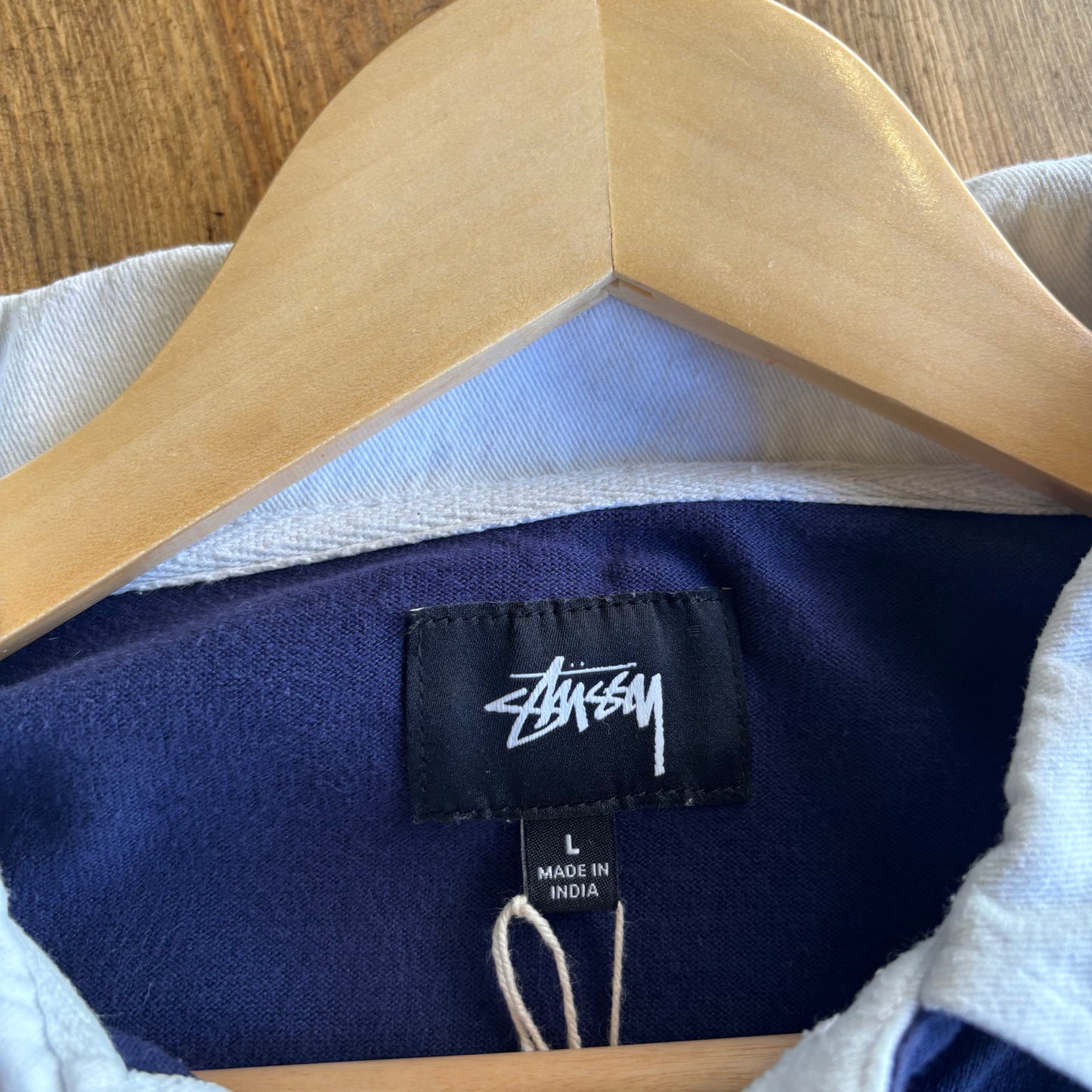 Stussy Lucas Stripe Longsleeve Rugby Polo Shirt Navy (Large)