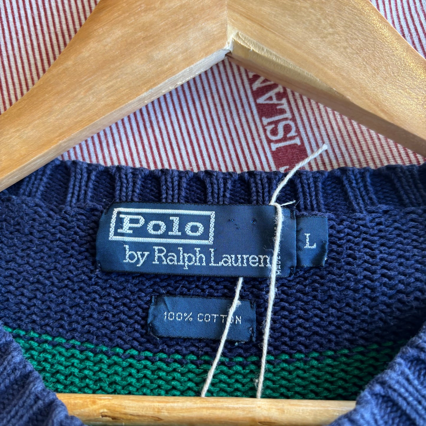 Ralph Lauren Pullover Stripe Knit Jumper Navy/ Green (Large)