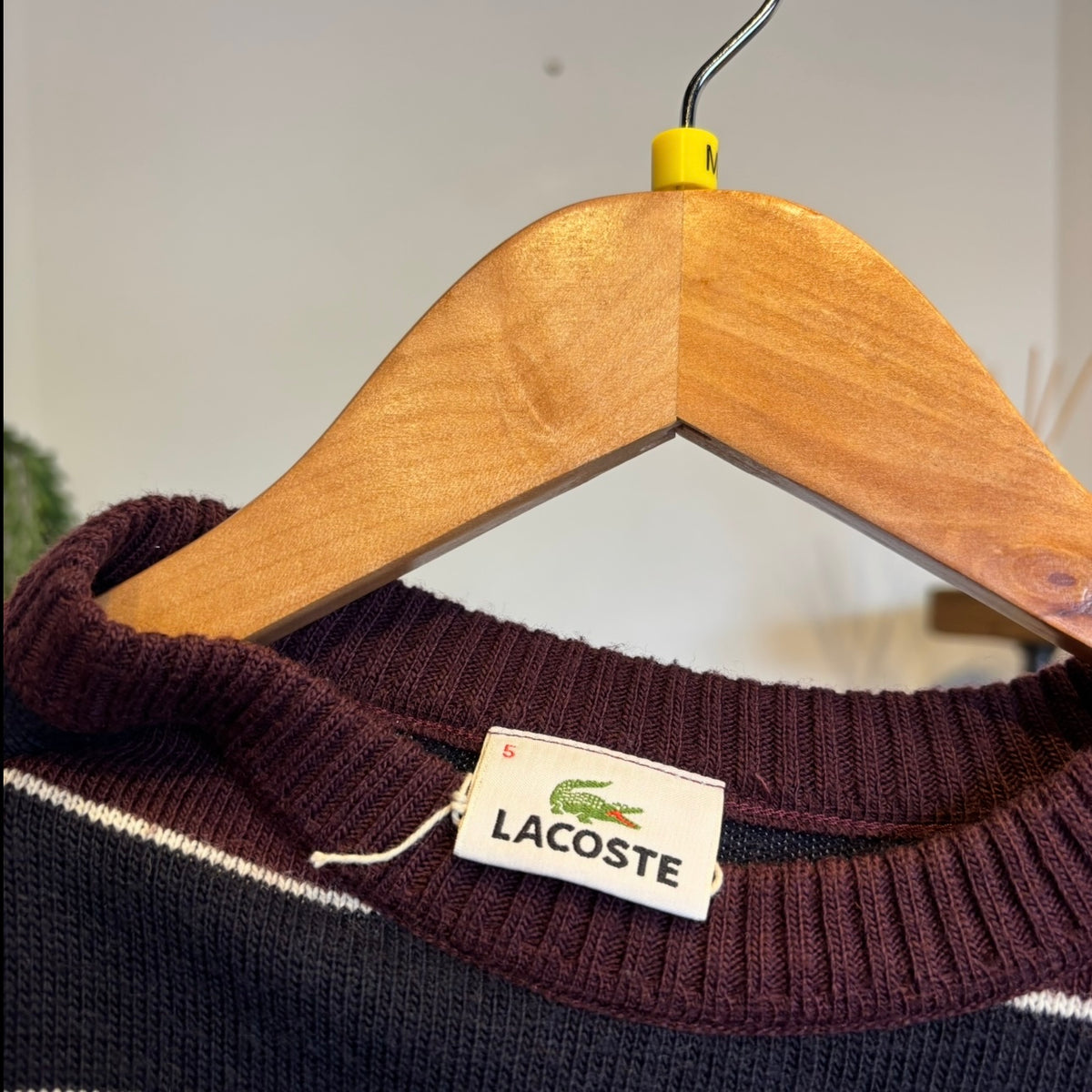 Lacoste Stripe Pullover Knit Jumper Burgundy/ Navy (Large)