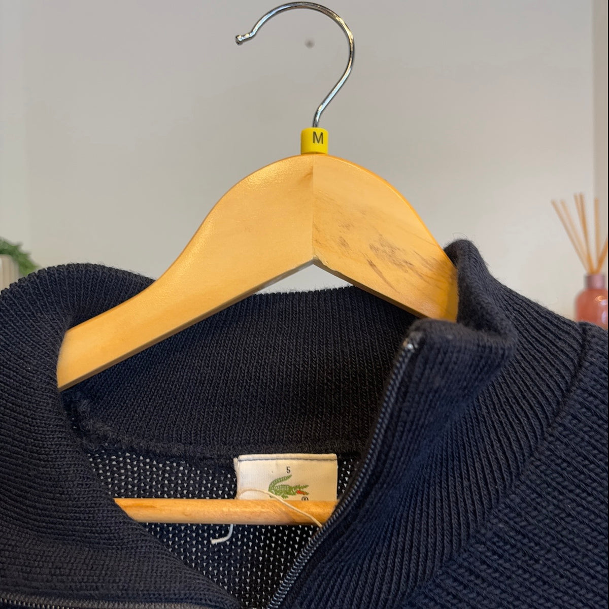 Lacoste Stripe Quarter Zip Knit Jumper Navy/ Cream (Medium)