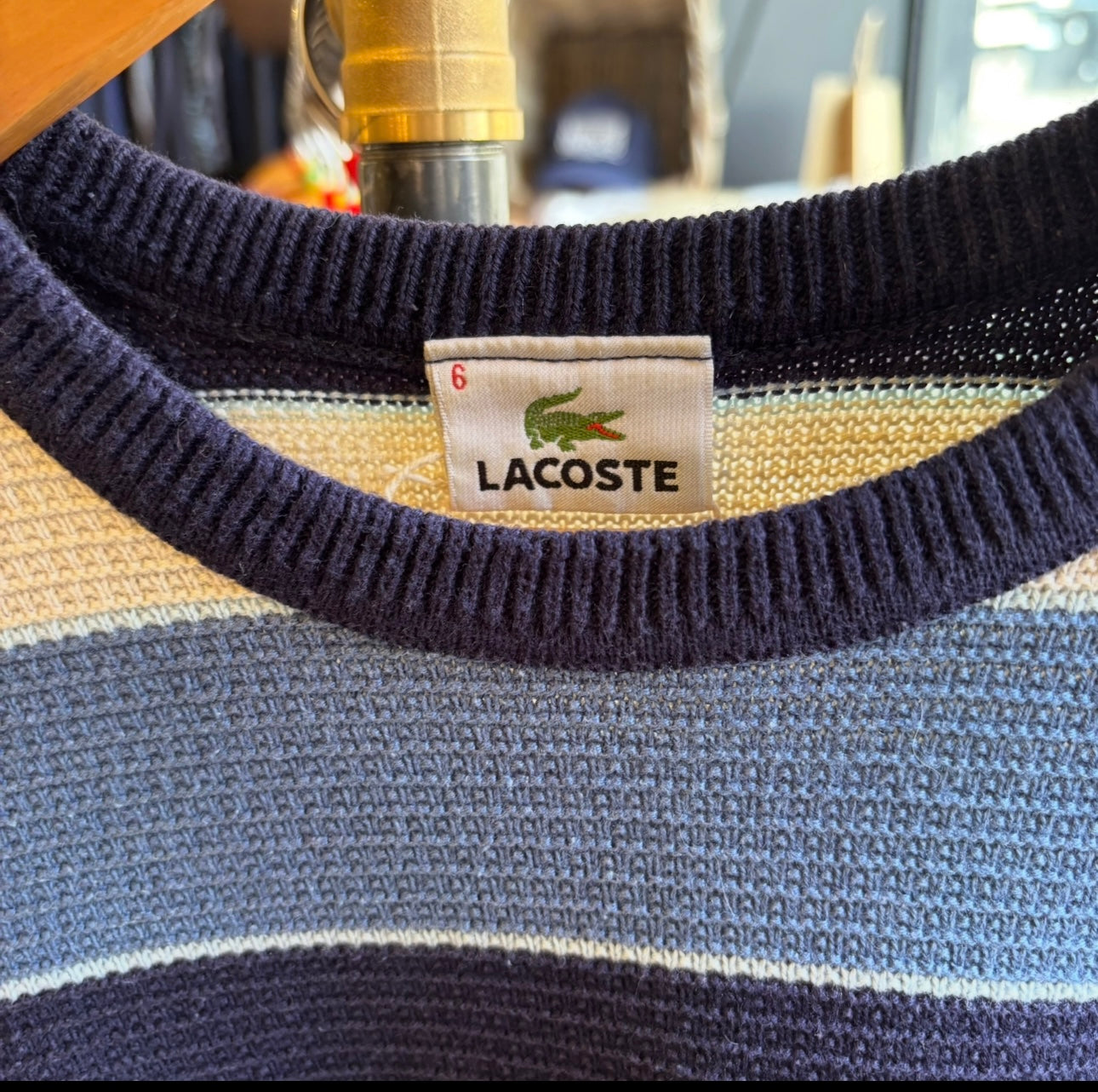 Lacoste Stripe Pullover Knit Jumper Blue/ White (Large)
