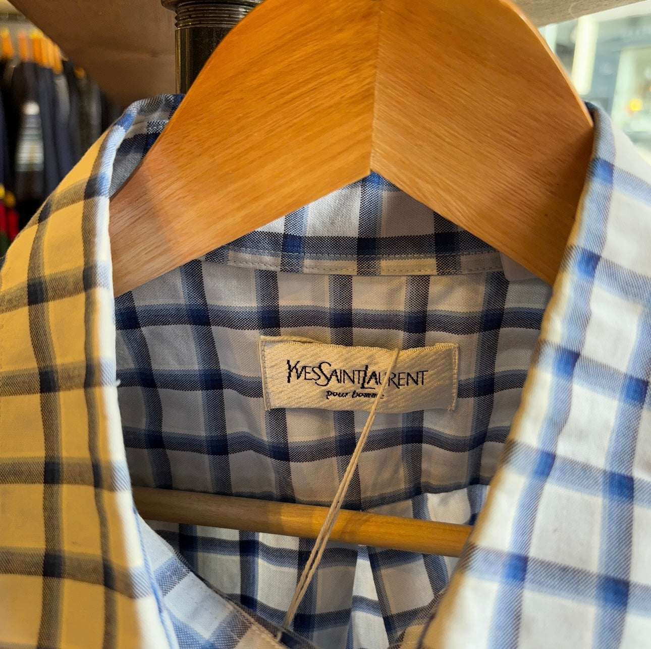 Yves Saint Laurent Plaid Button Shirt Blue (Small)