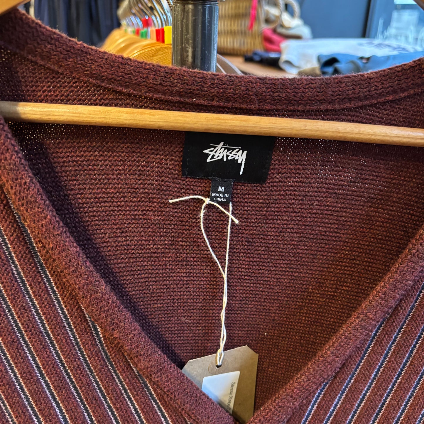 Stussy Stripe Cardigan Burgundy (Medium)