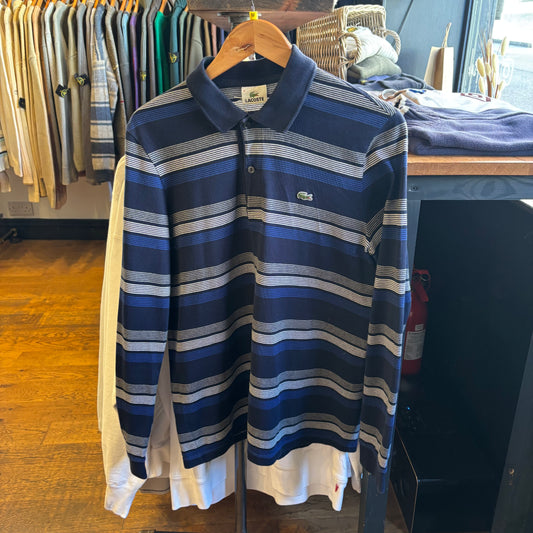 Lacoste Striped Longsleeve Polo Shirt Blue (Medium)