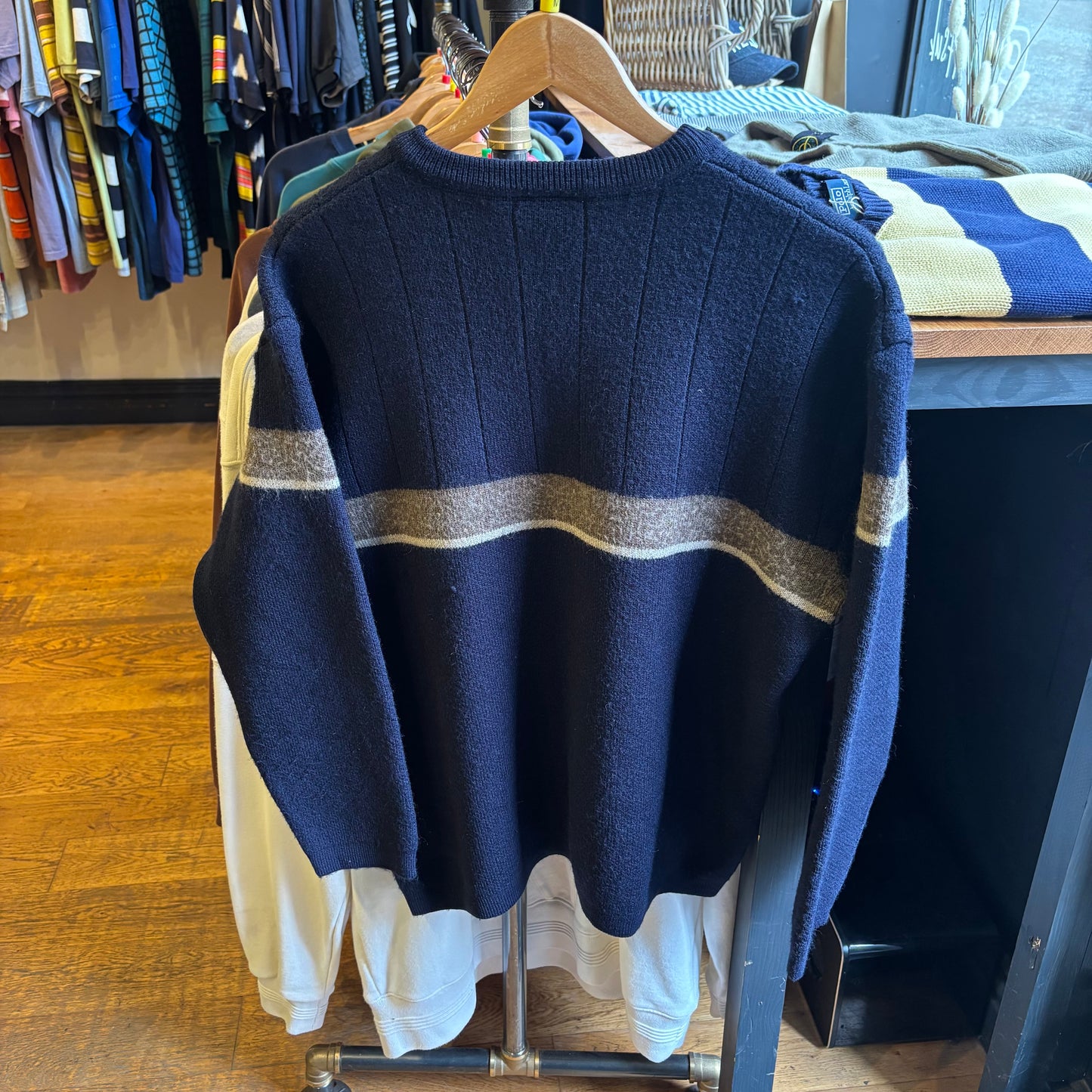 Lacoste Solo Stripe Pullover Knit Jumper Navy (Medium)