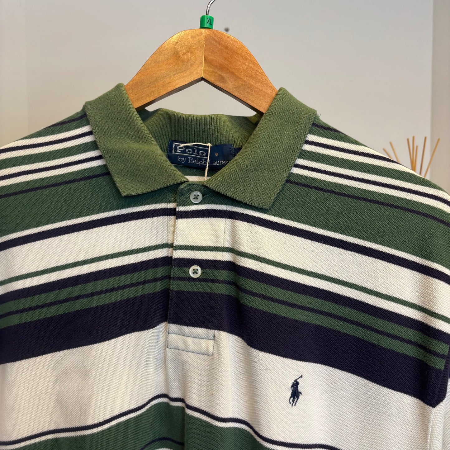 Ralph Lauren Multi Stripe Polo Shirt Green/ White (XL)