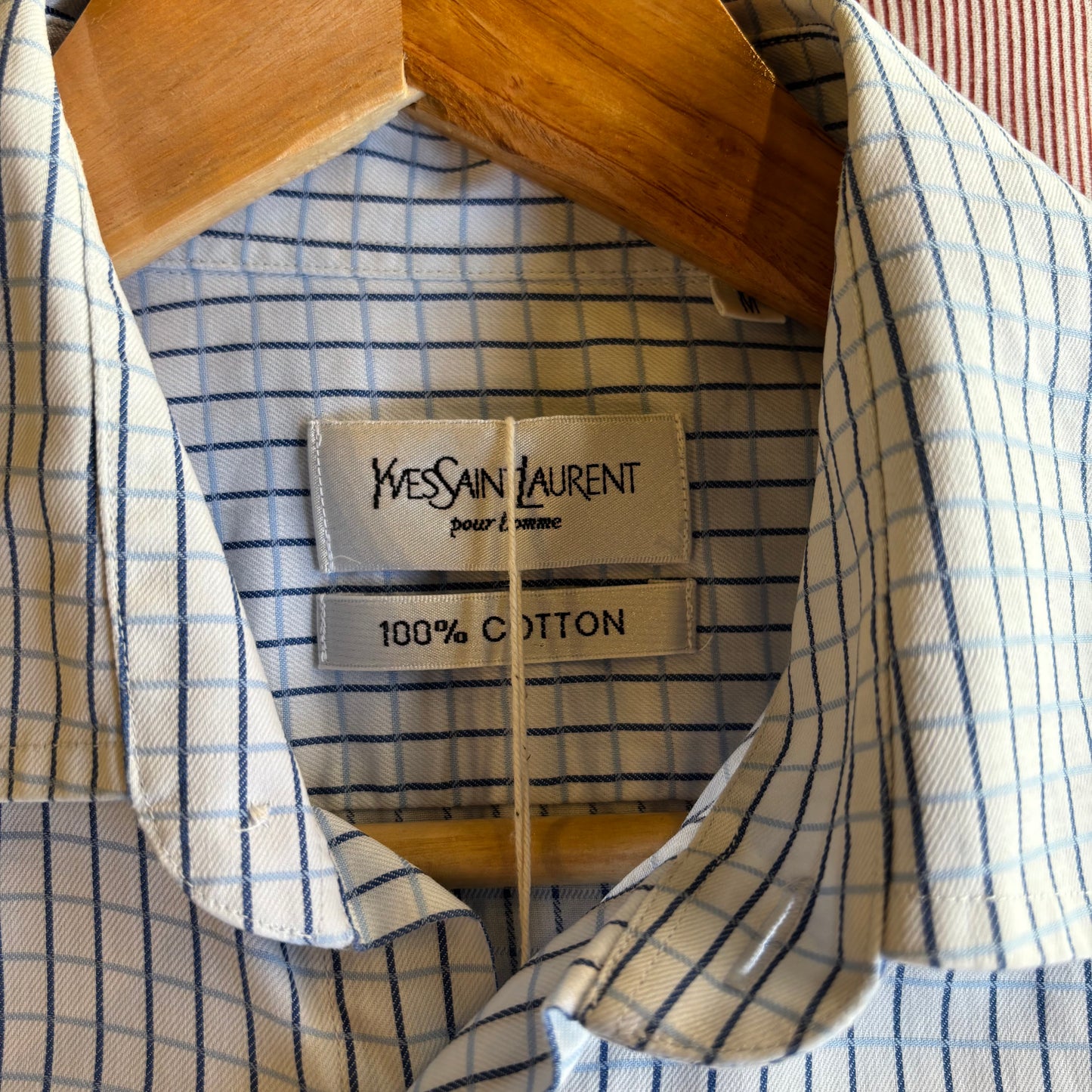 Yves Saint Laurent Button Up Plaid Shirt White (Medium)