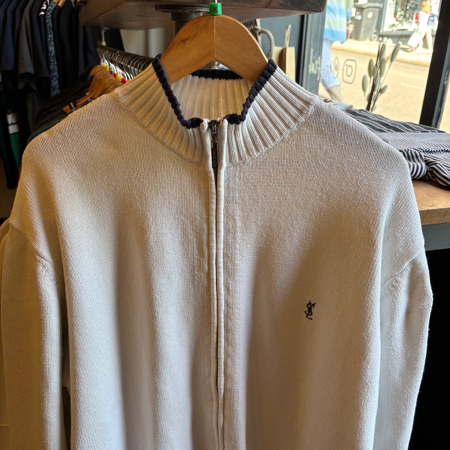 Yves Saint Laurent Full Zip Knit Jumper White (XL)