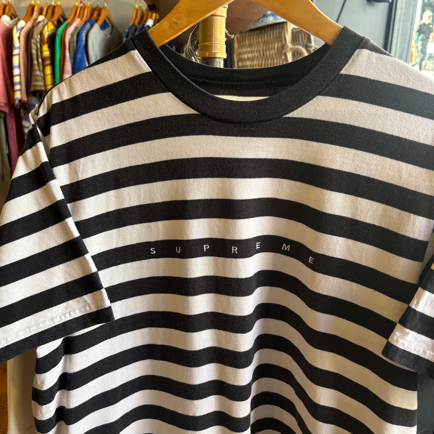 Supreme SS18 Bar Stripe T-Shirt Black/ White (Large)