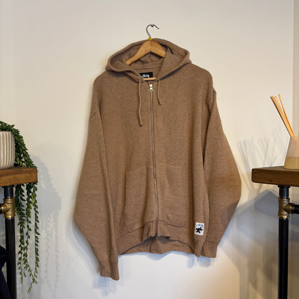 Stussy Hooded Zip Sweater Camel (Medium)