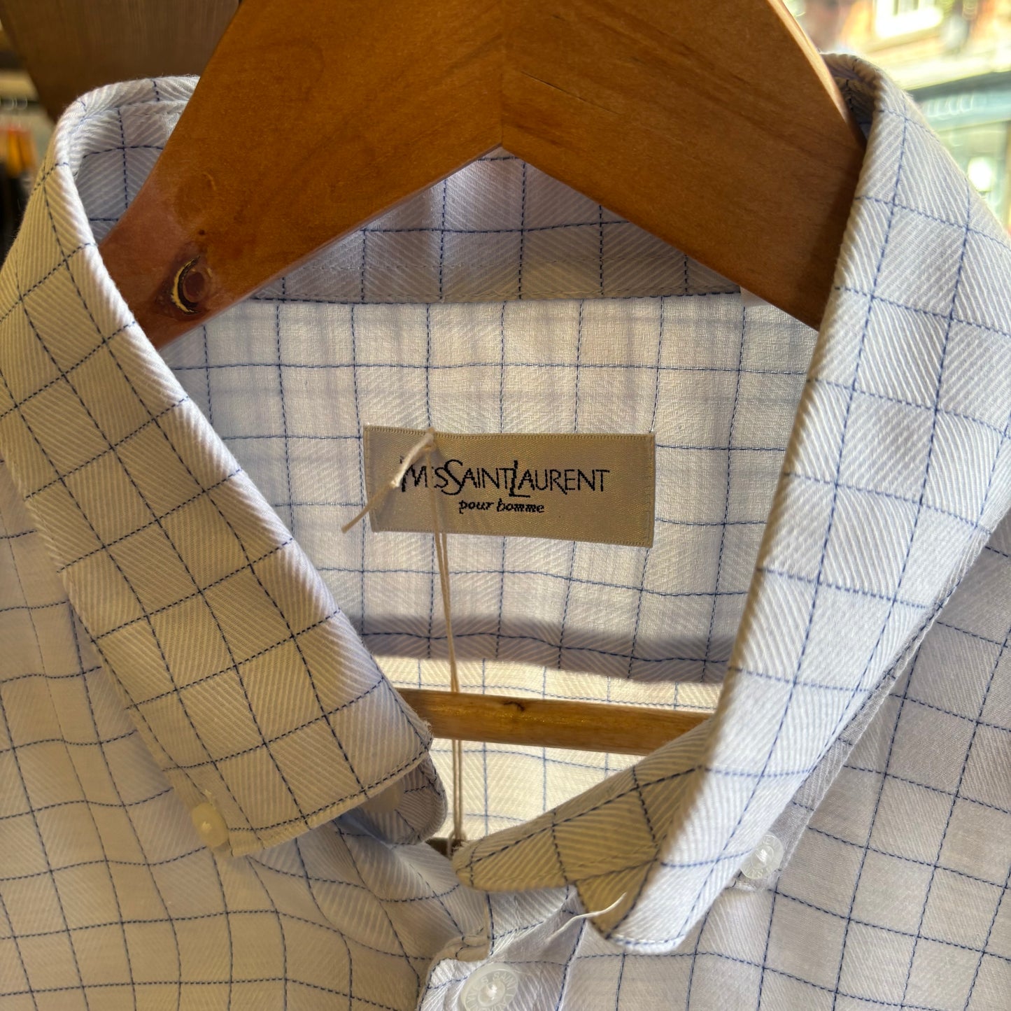 Yves Saint Laurent Plaid Button Shirt White/ Blue (Large)