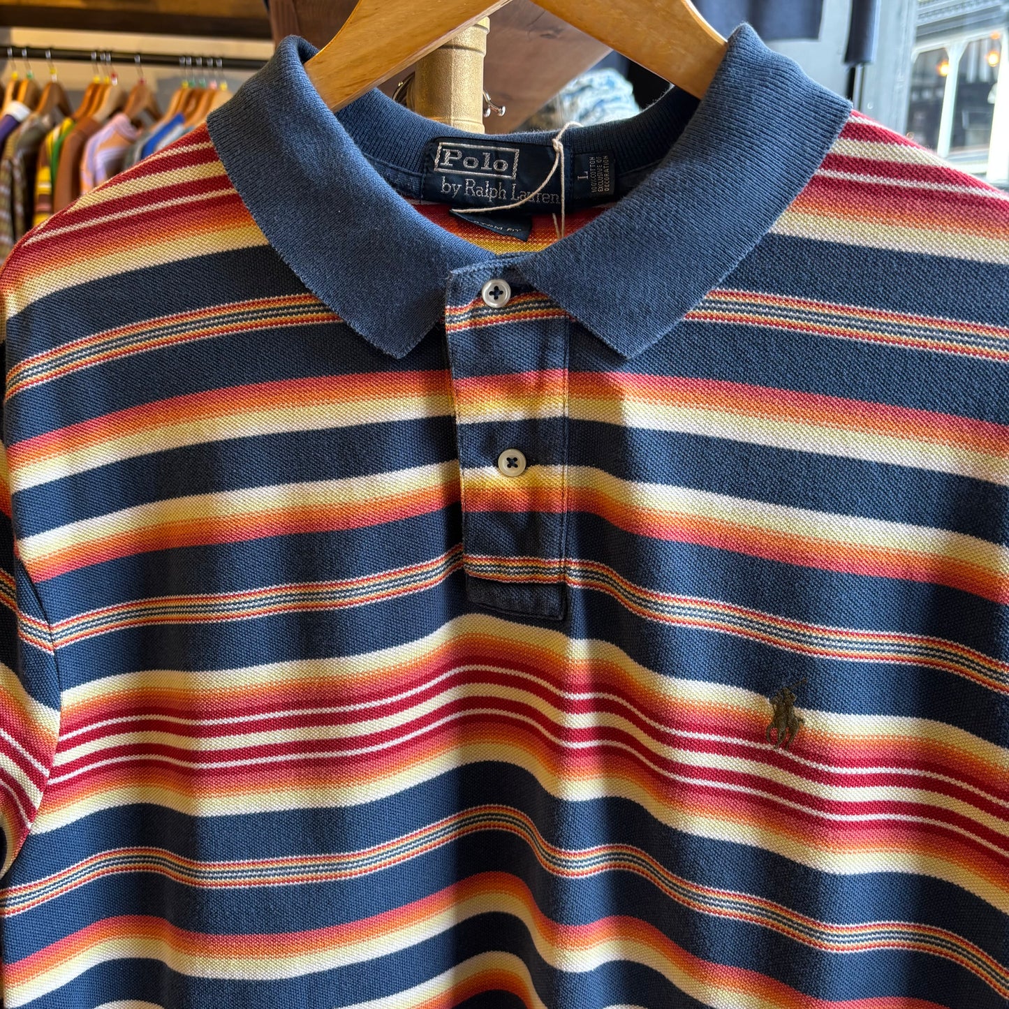 Ralph Lauren Multi Stripe Polo Shirt Blue (Large)