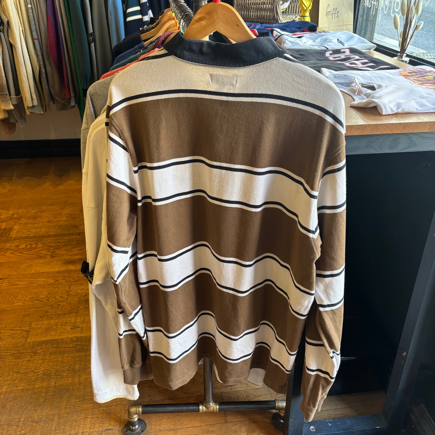 Stussy Longsleeve Rugby Polo Shirt Brown/ Black (Large)